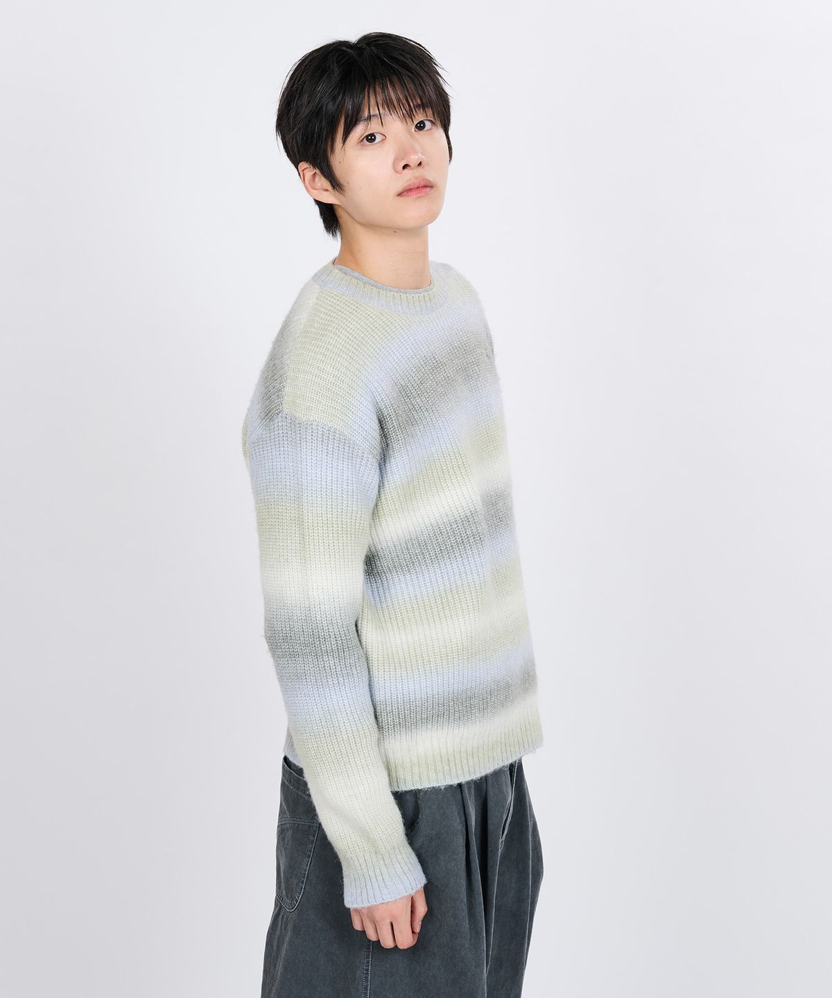 논타입(NONTYPE) GRADATION STRIPE KNIT SWEATER(YELLOW)
