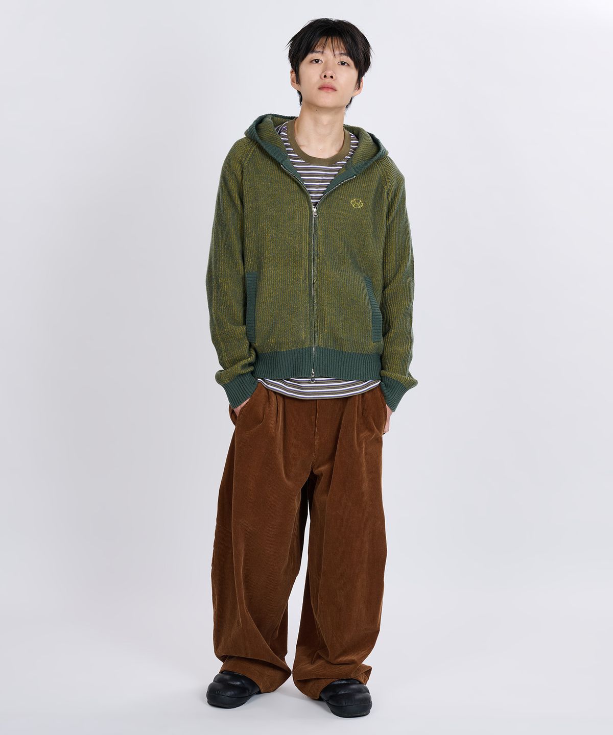 논타입(NONTYPE) HOODED KNIT ZIP CARDIGAN (GREEN)