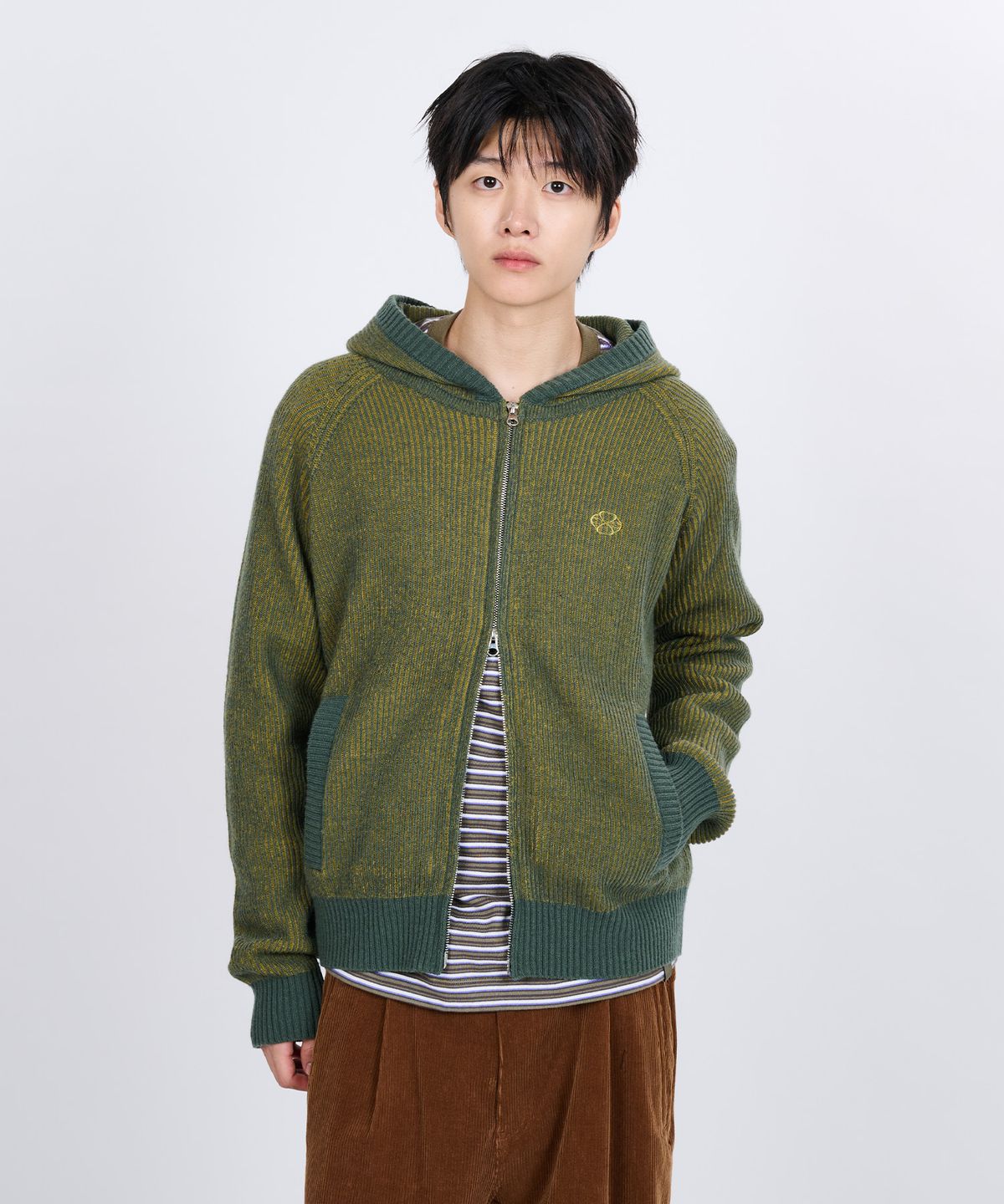 논타입(NONTYPE) HOODED KNIT ZIP CARDIGAN (GREEN)