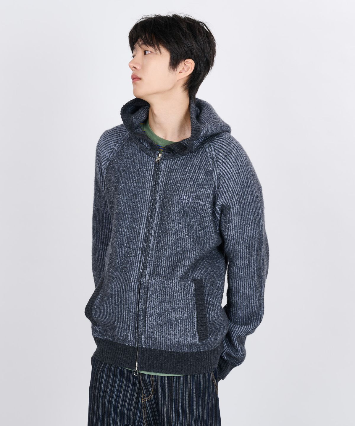 논타입(NONTYPE) HOODED KNIT ZIP CARDIGAN (CHARCOAL)
