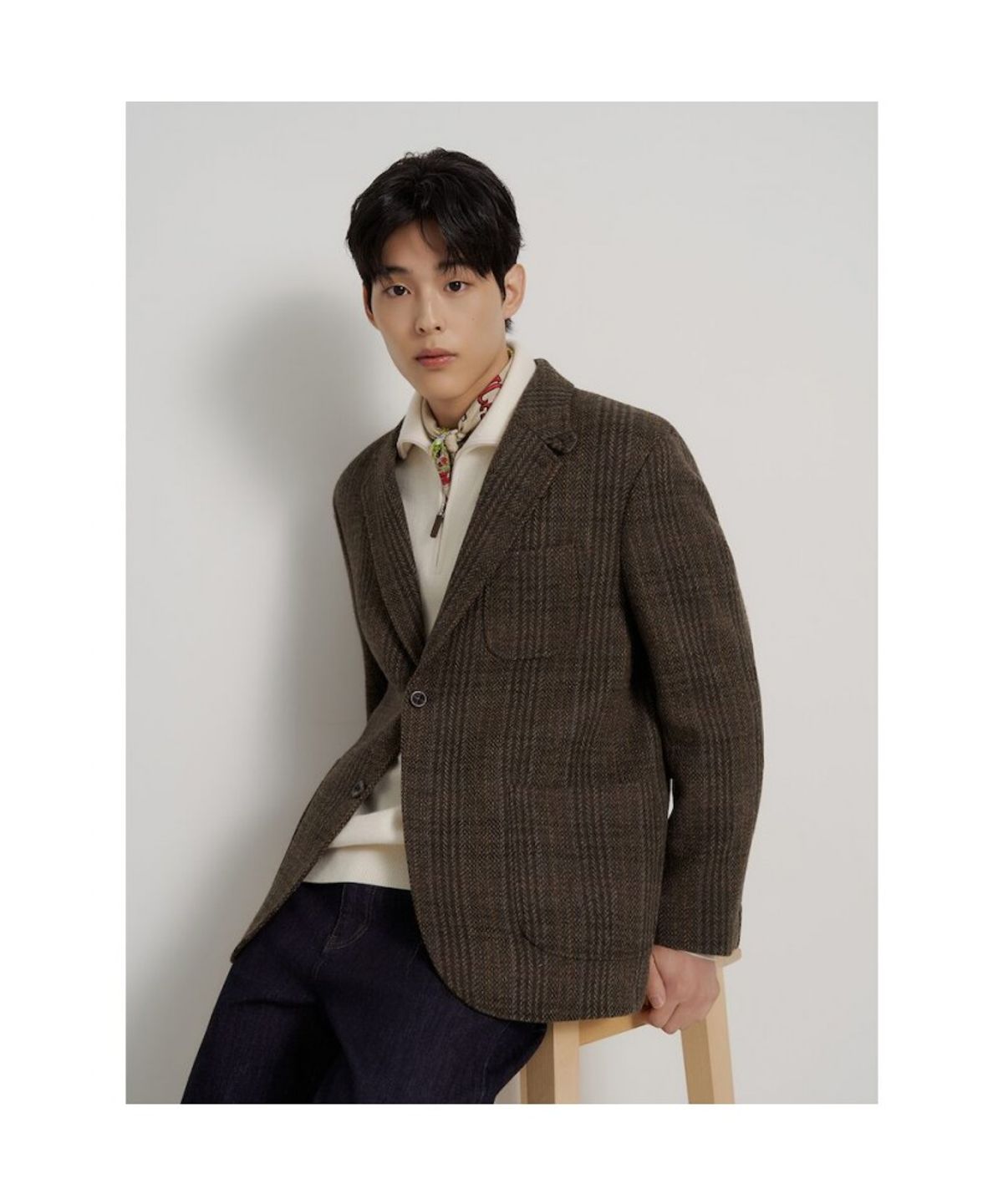 빈폴 멘(BEANPOLE MEN) 해리스 트위드 클래식 체크 재킷  브라운