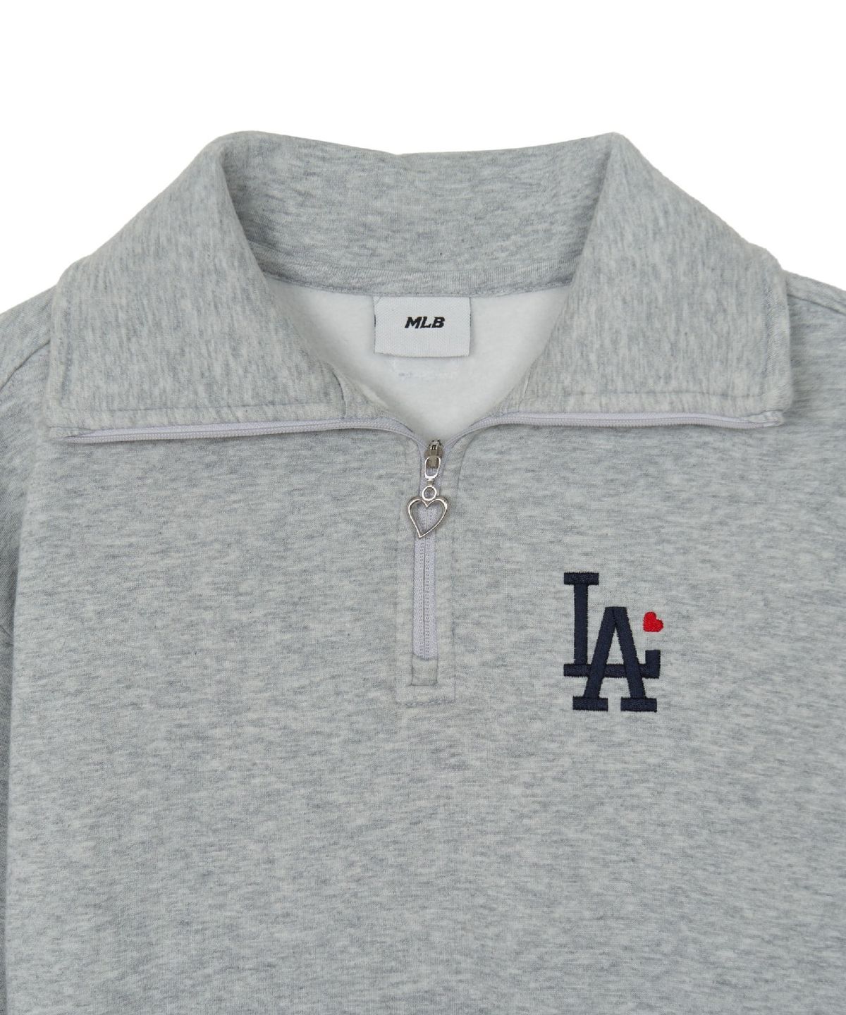 엠엘비 키즈(MLB KIDS) 스포티브 걸즈 도트 레이어드 반집업 기모 맨투맨 LA (Melange Grey)