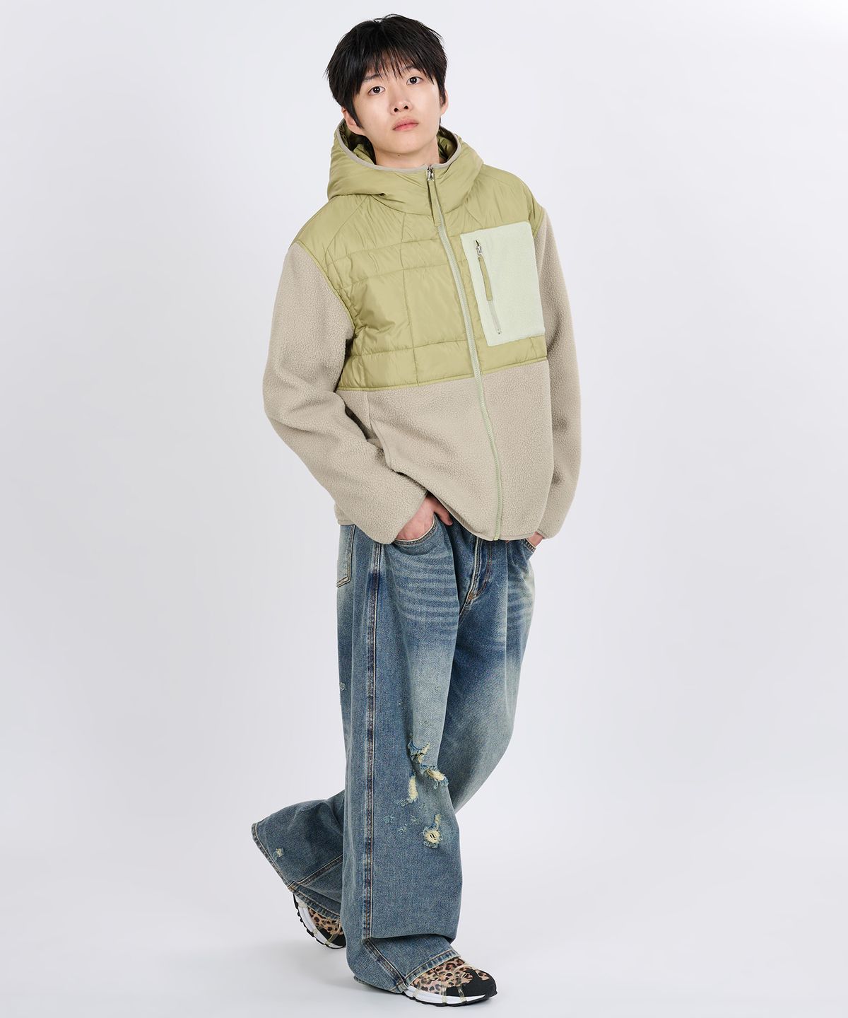 논타입(NONTYPE) QUILTED FLEECE BOMBER (LIME)