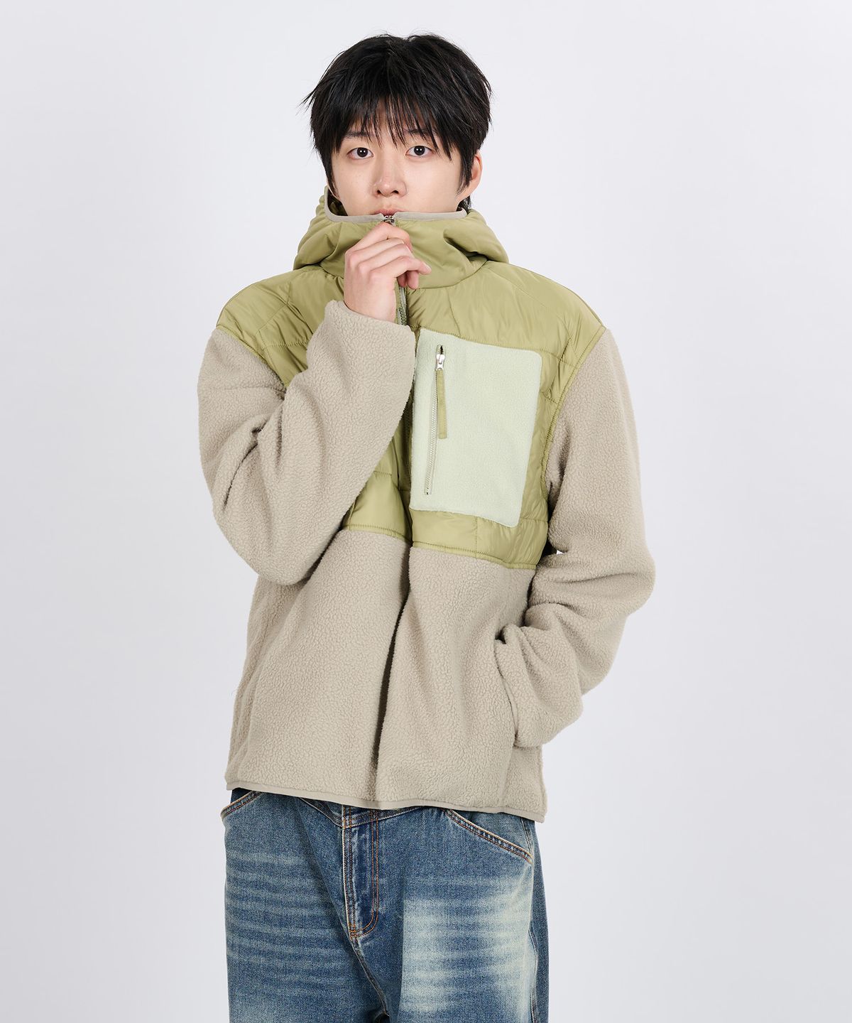 논타입(NONTYPE) QUILTED FLEECE BOMBER (LIME)