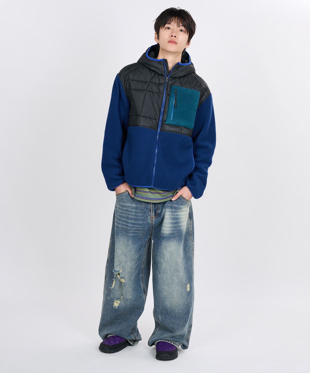 논타입(NONTYPE) QUILTED FLEECE BOMBER (BLUE)