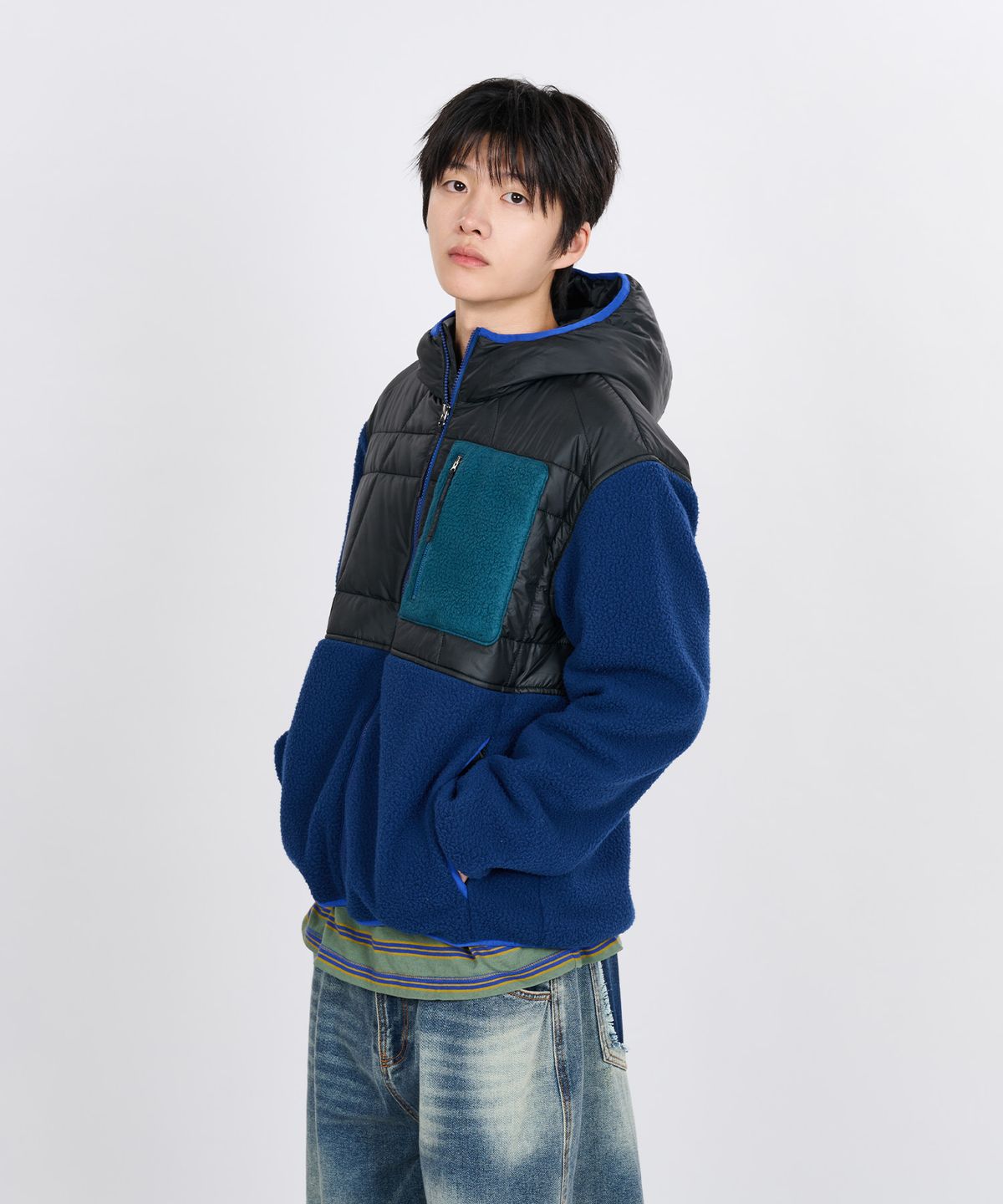 논타입(NONTYPE) QUILTED FLEECE BOMBER (BLUE)