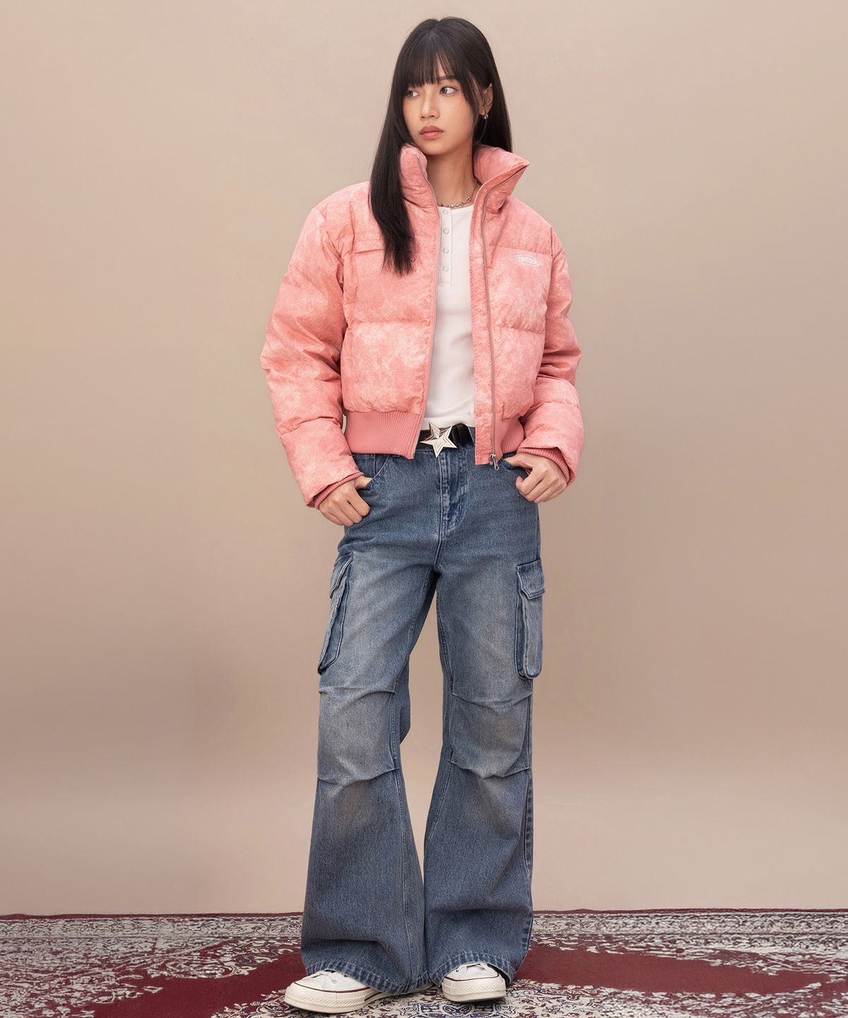 컨버스(CONVERSE) 워시드 룩 다운 재킷 브랜디드 애프리콧 WCK140-ARU