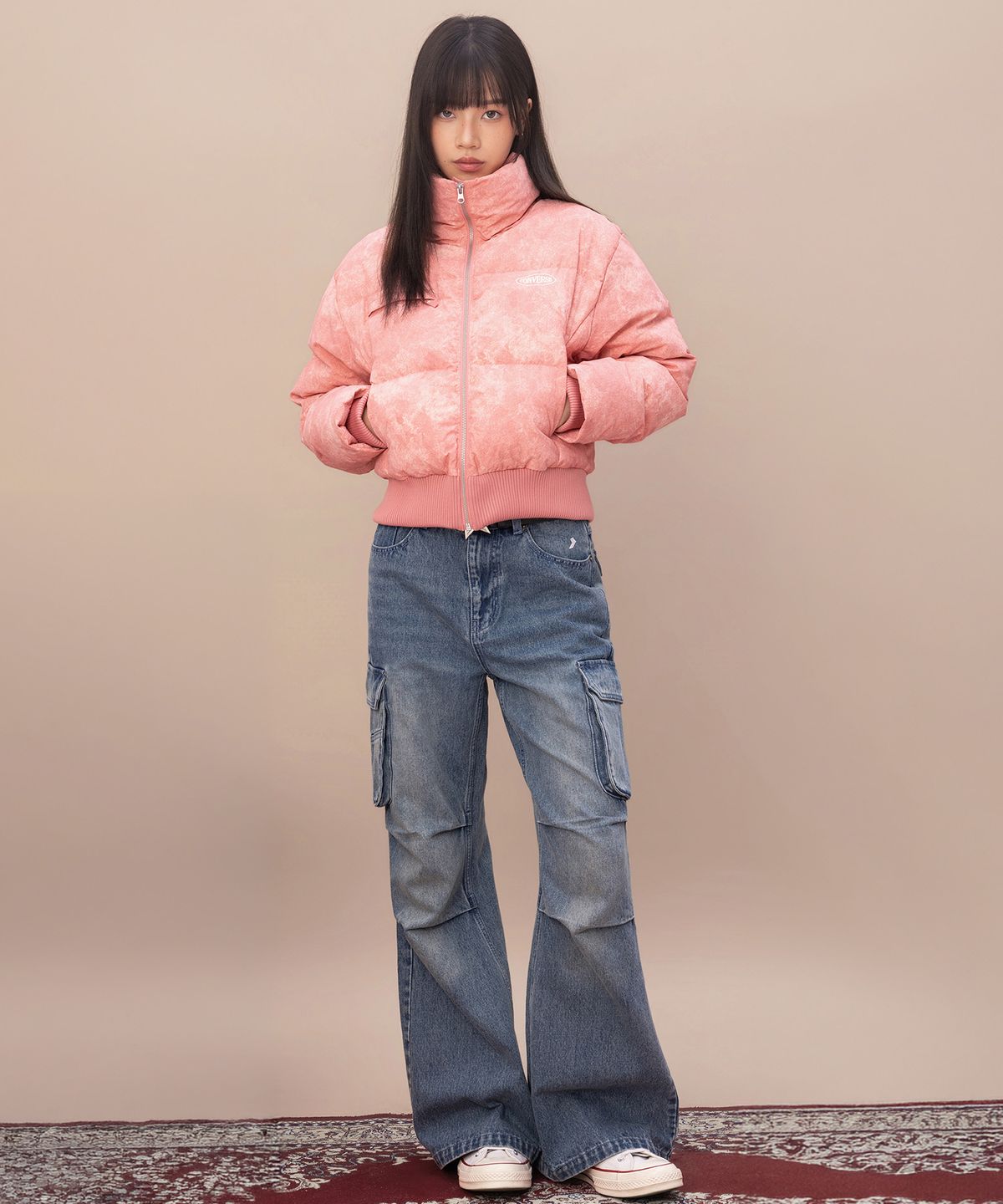 컨버스(CONVERSE) 워시드 룩 다운 재킷 브랜디드 애프리콧 WCK140-ARU