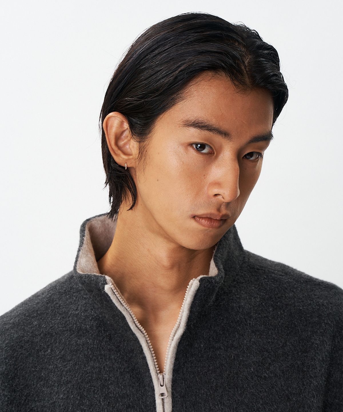 플랙(PLAC) 울 블렌디드 하프집업 플리스 차콜