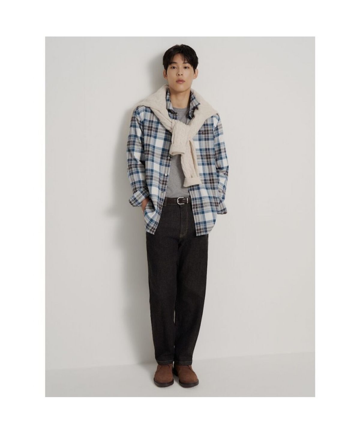 빈폴 멘(BEANPOLE MEN) 브러쉬드 빅 체크 셔츠  블루