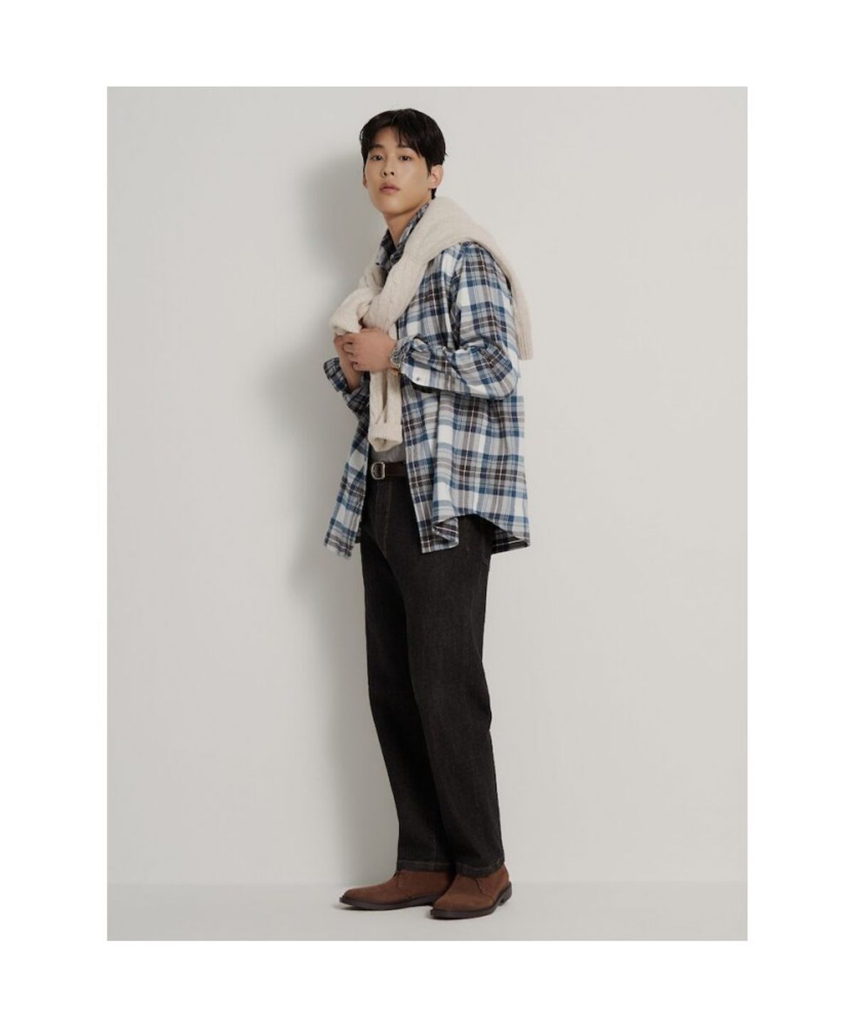 빈폴 멘(BEANPOLE MEN) 브러쉬드 빅 체크 셔츠  블루