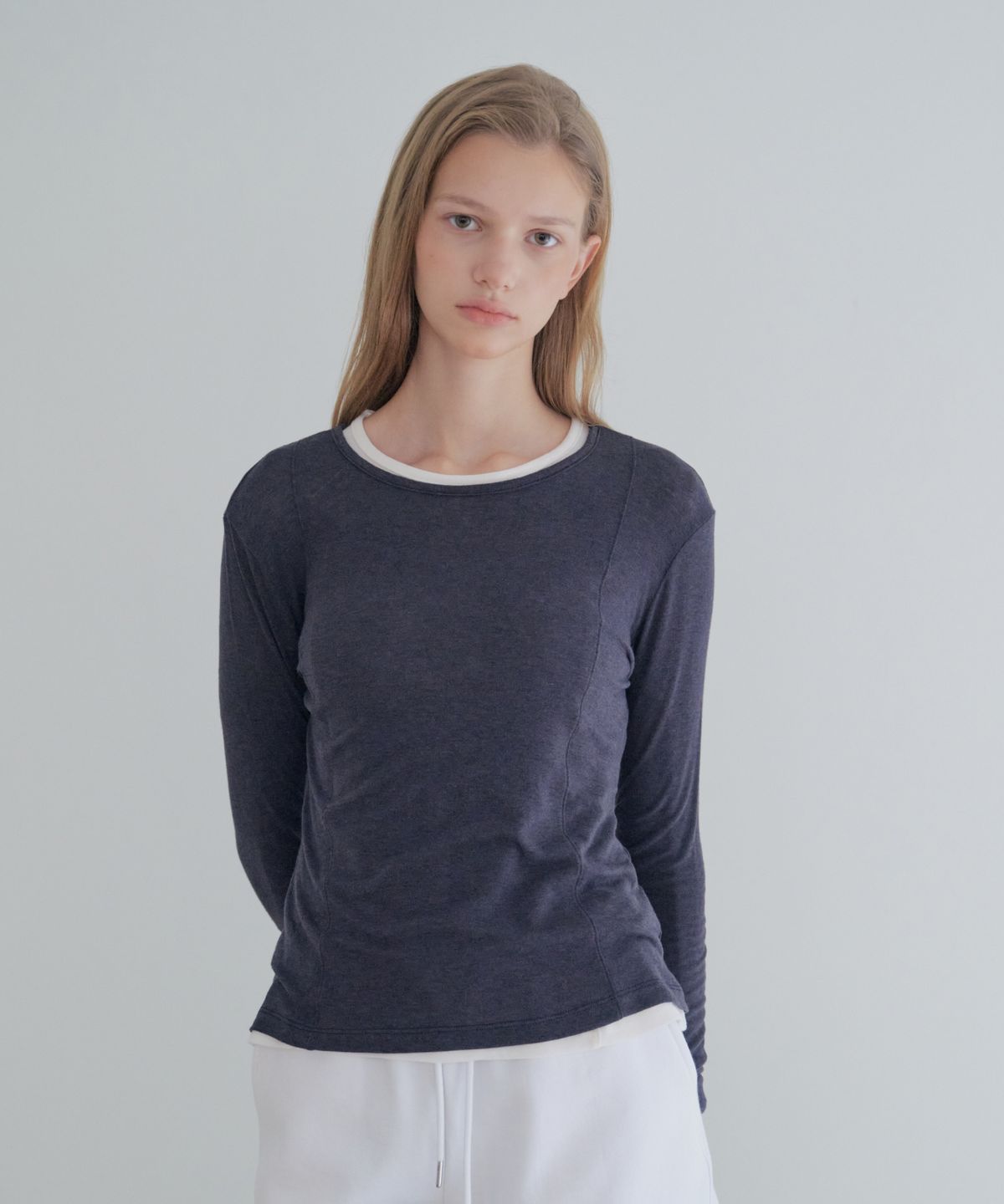 그라스플랜(GRASPLAN) See-Through Tencel Wool Long Sleeve_Navy