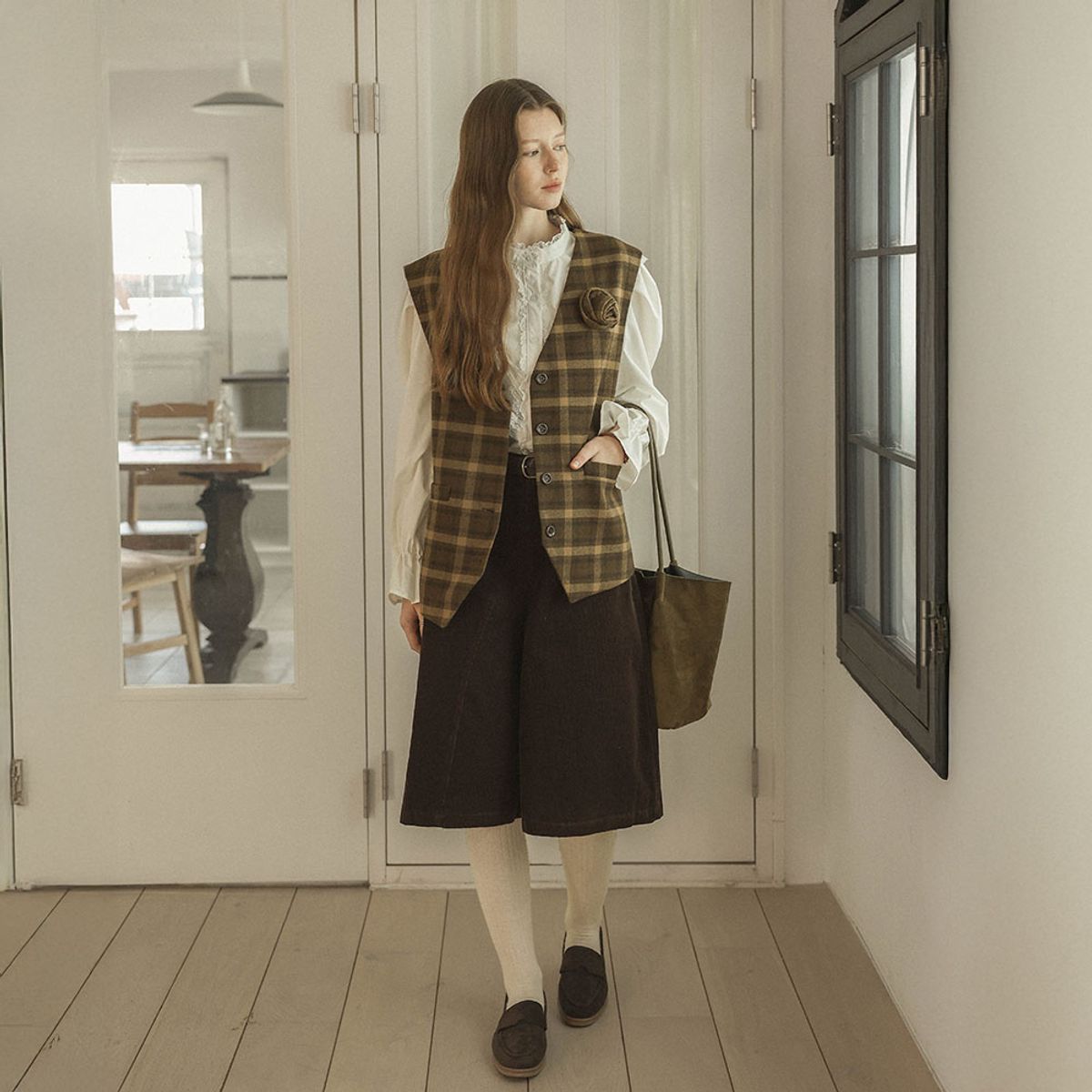 프라우드 마리(PROUD MARY) PM_Plaid flower brooch vest