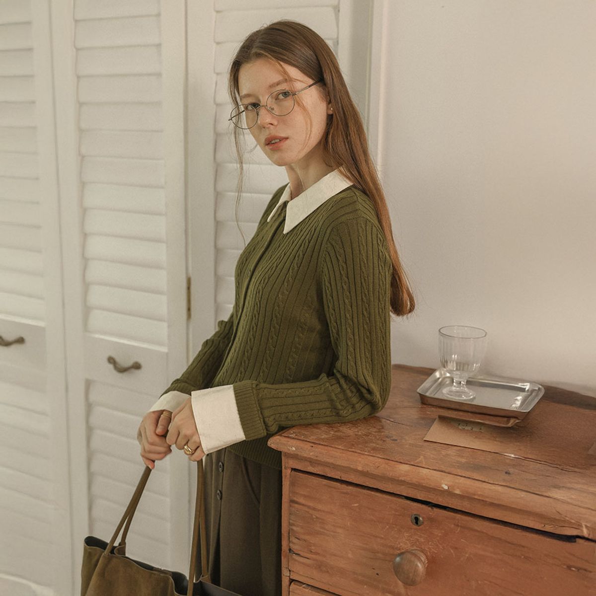 프라우드 마리(PROUD MARY) PM_Contrast collar ribbed cardigan