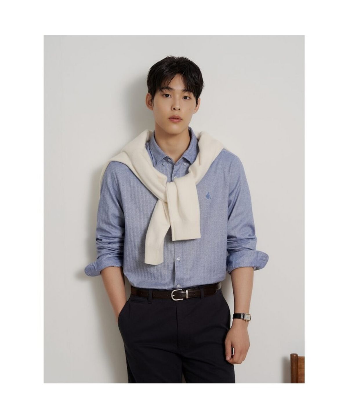 빈폴 멘(BEANPOLE MEN) 브러쉬드 헤링본 셔츠  블루