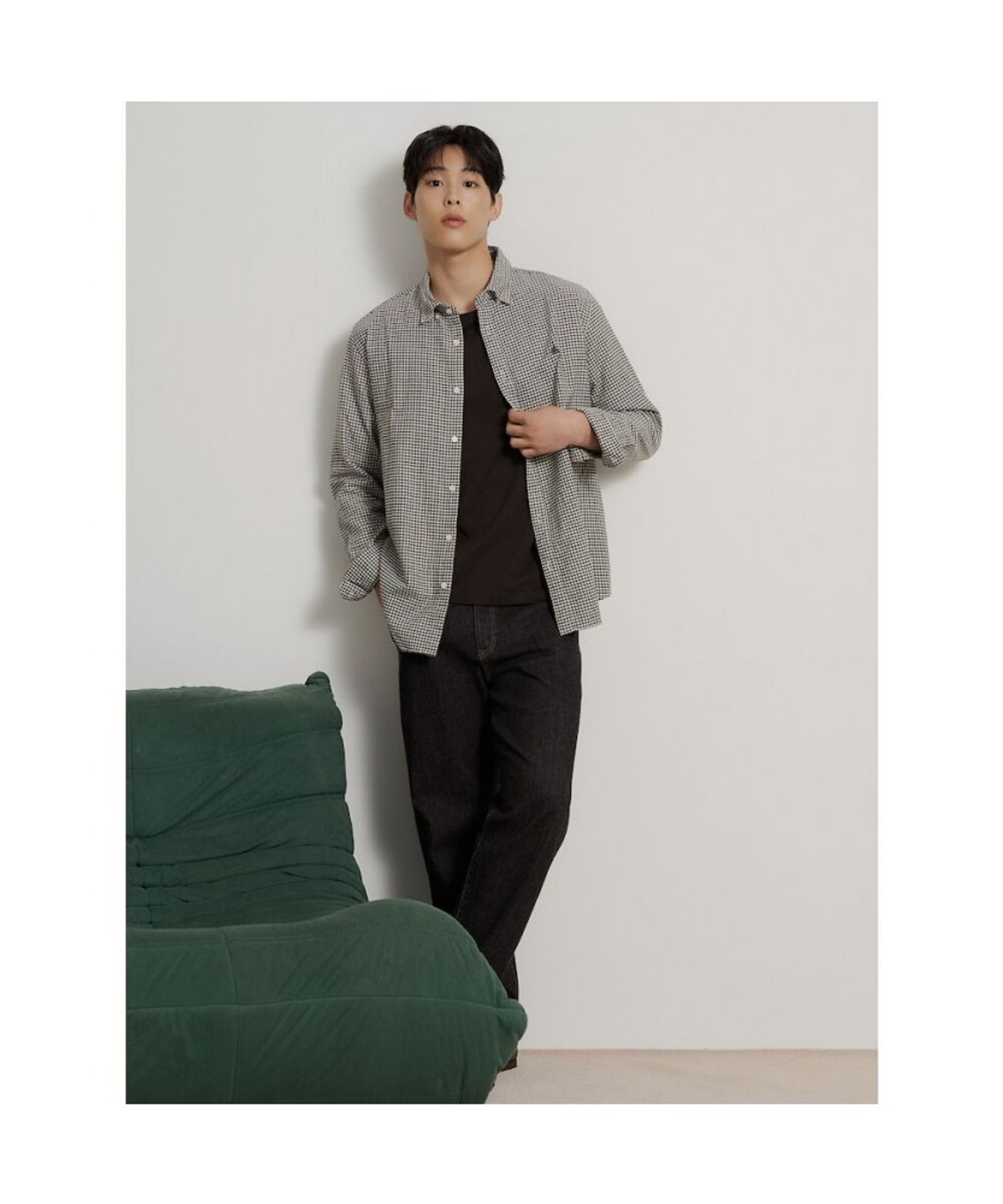 빈폴 멘(BEANPOLE MEN) 브러쉬드 깅엄 체크 셔츠  카키