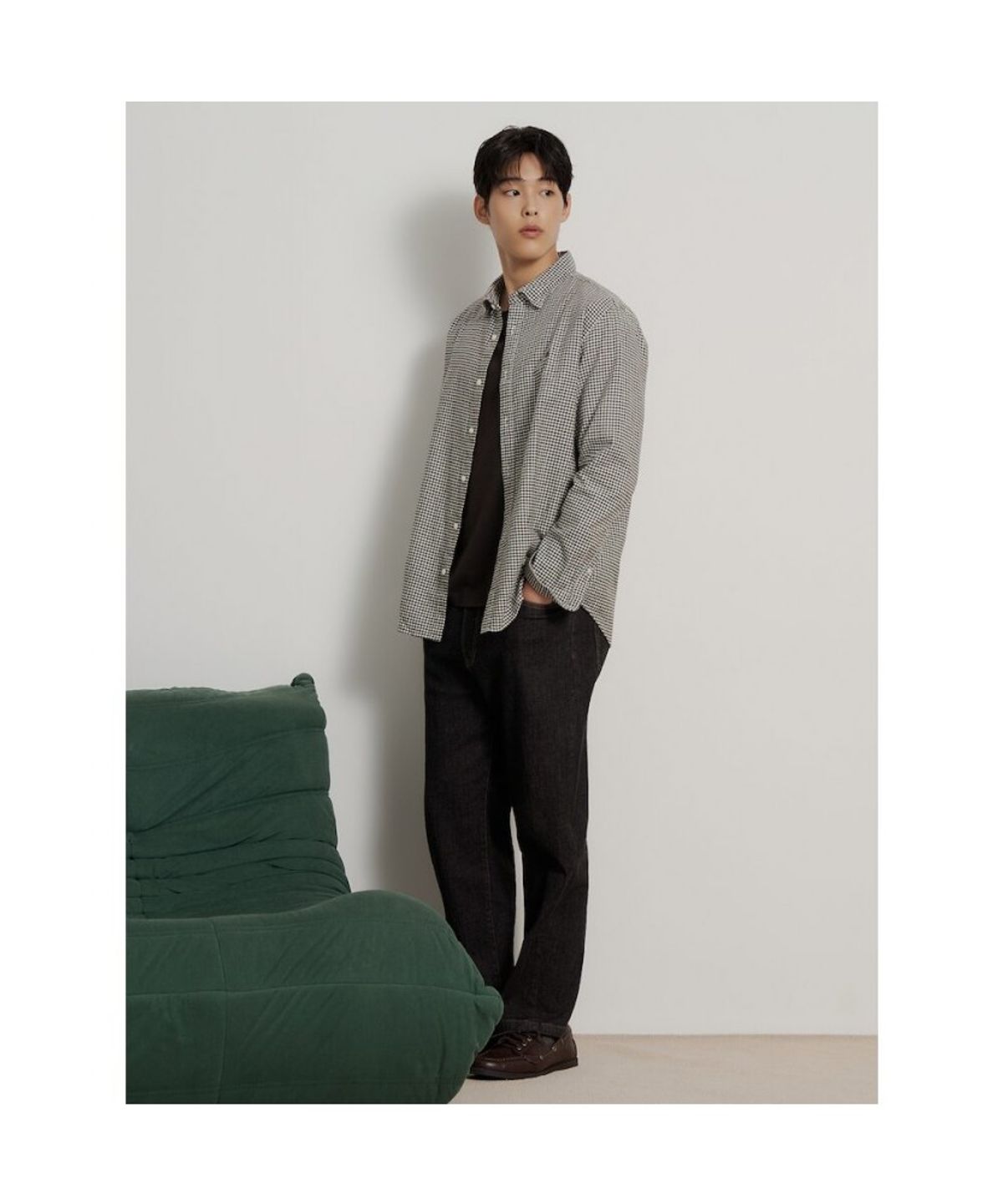 빈폴 멘(BEANPOLE MEN) 브러쉬드 깅엄 체크 셔츠  카키