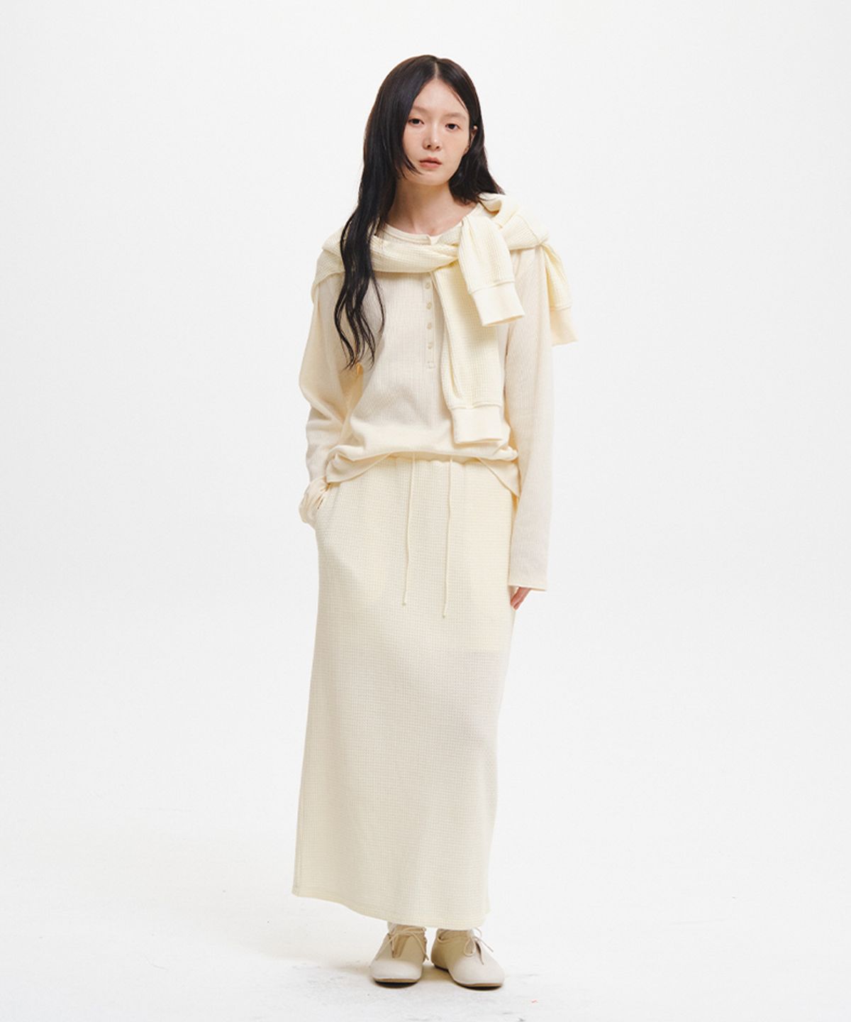 제너럴아이디어(GENERALIDEA) WOMAN 와플 헨리넥 롱슬리브 티셔츠 [3COL] / GF3LTS512