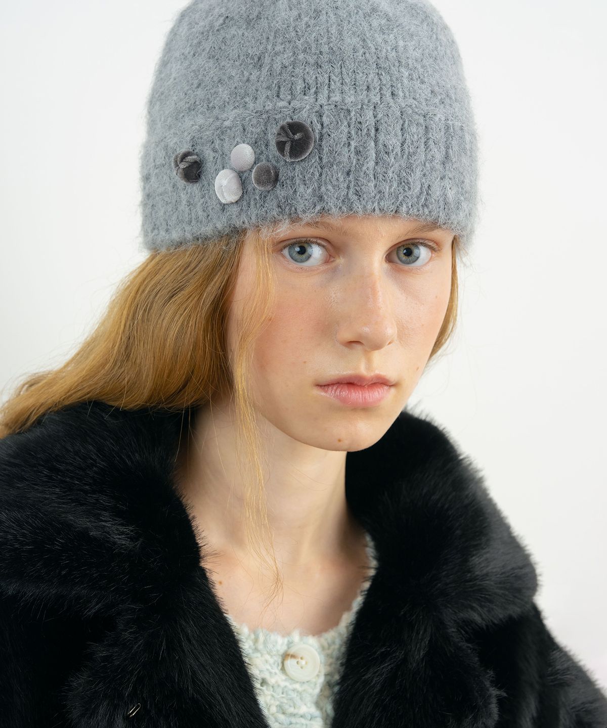 시눈(SINOON) Velvet Button Beanie (Grey)