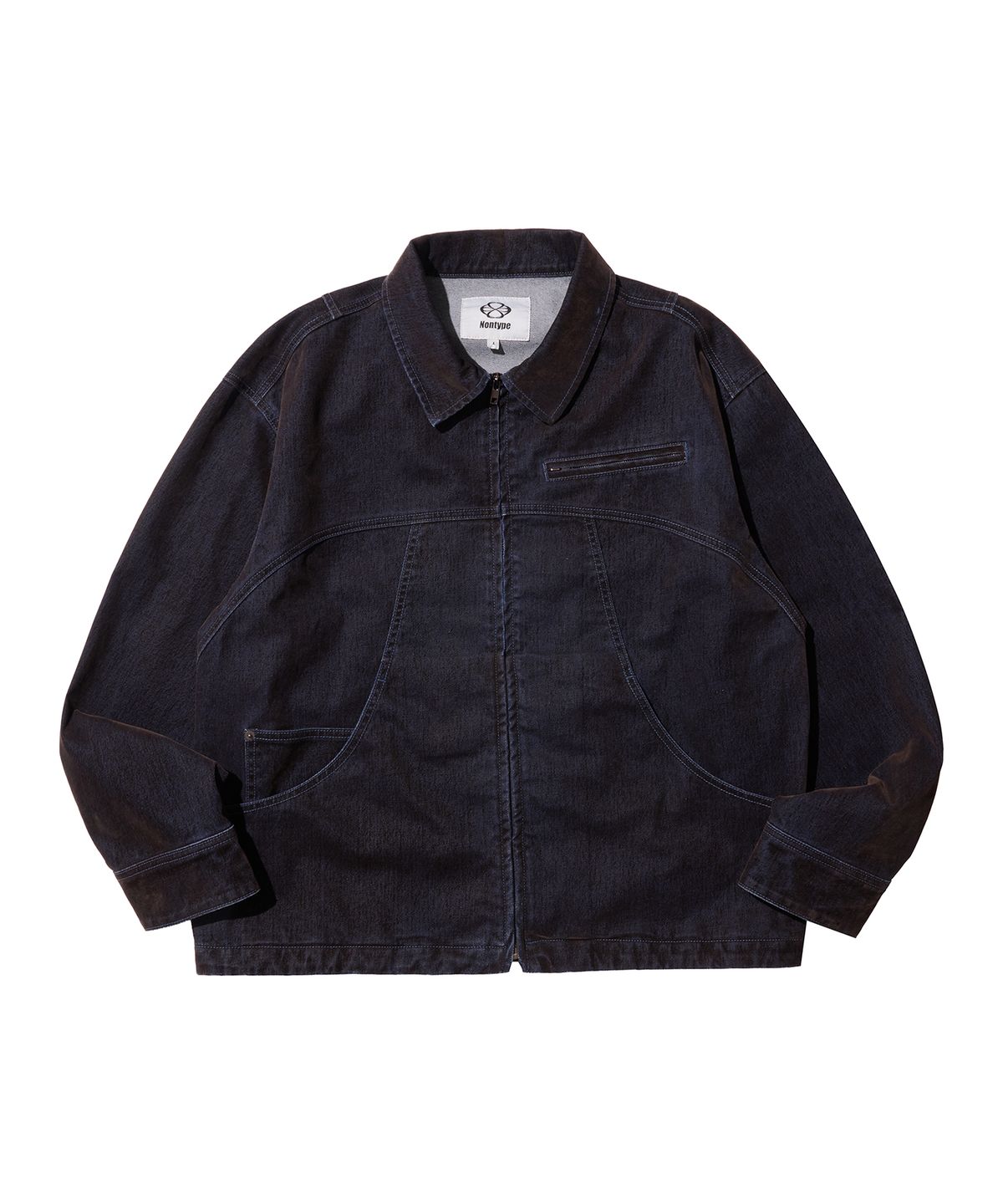 논타입(NONTYPE) VELVET CURVED POCKET WORK JACKET (BLUE)