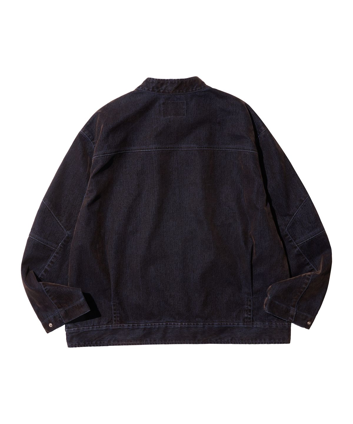 논타입(NONTYPE) VELVET  DIAGONAL BIKER DENIM JACKET (BLUE)