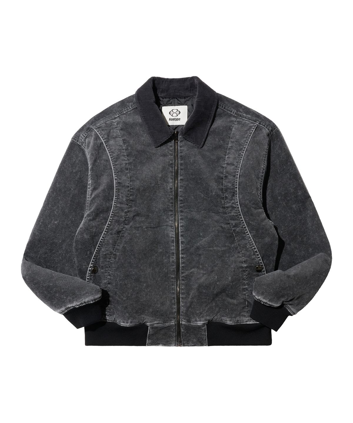 논타입(NONTYPE) GARMENT WASHED CURVED MOLESKIN JUMPER (BLACK)