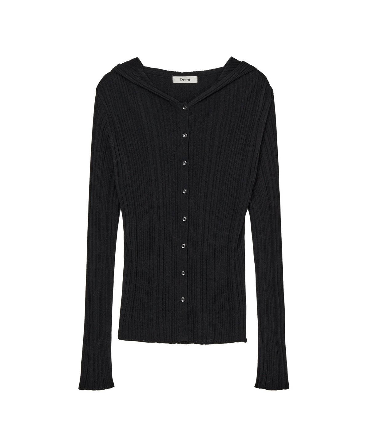 다이닛(DEINET) KNIT BUTTON HOODIE CARDIGAN IN BLACK
