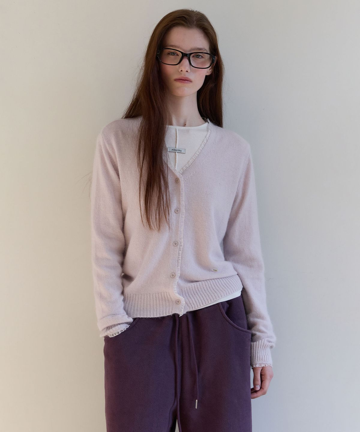 로라로라(ROLAROLA) V NECK LACE CARDIGAN PINK