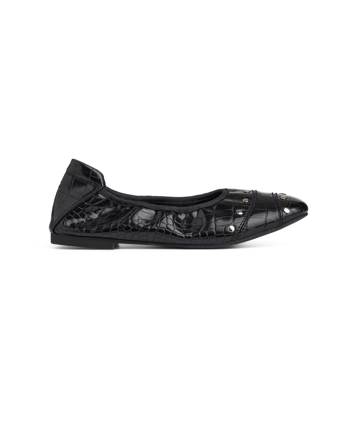 다이닛(DEINET) CROCODILE STUD FLAT SHOES IN BLACK