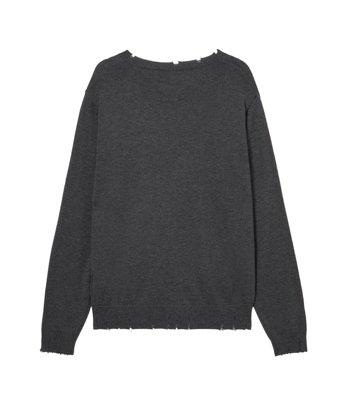 다이닛(DEINET) V-NECK DISTRESSED BASIC PULLOVER IN CHARCOAL