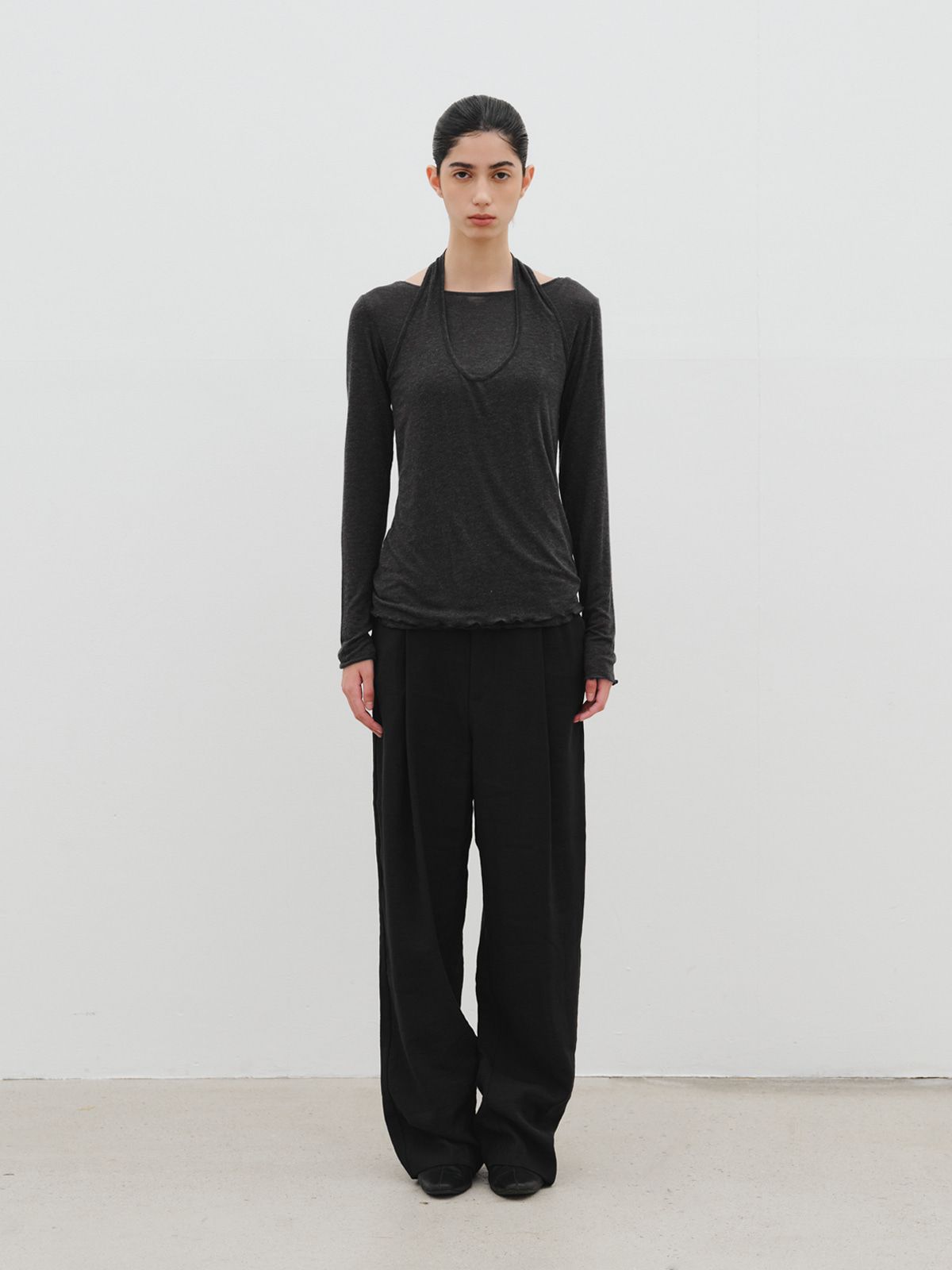 리플레인(REPLAIN) LAYERED HALTER JERSEY TOP_CHARCOAL
