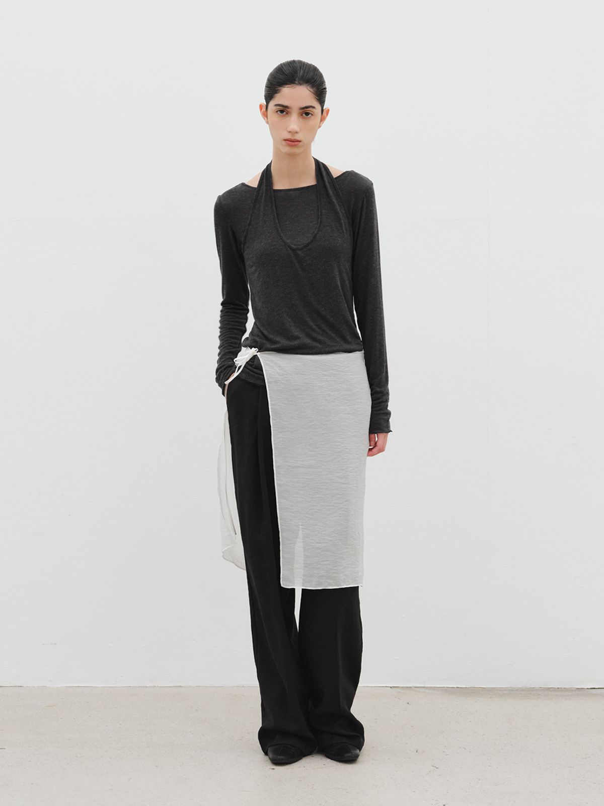 리플레인(REPLAIN) LAYERED HALTER JERSEY TOP_CHARCOAL