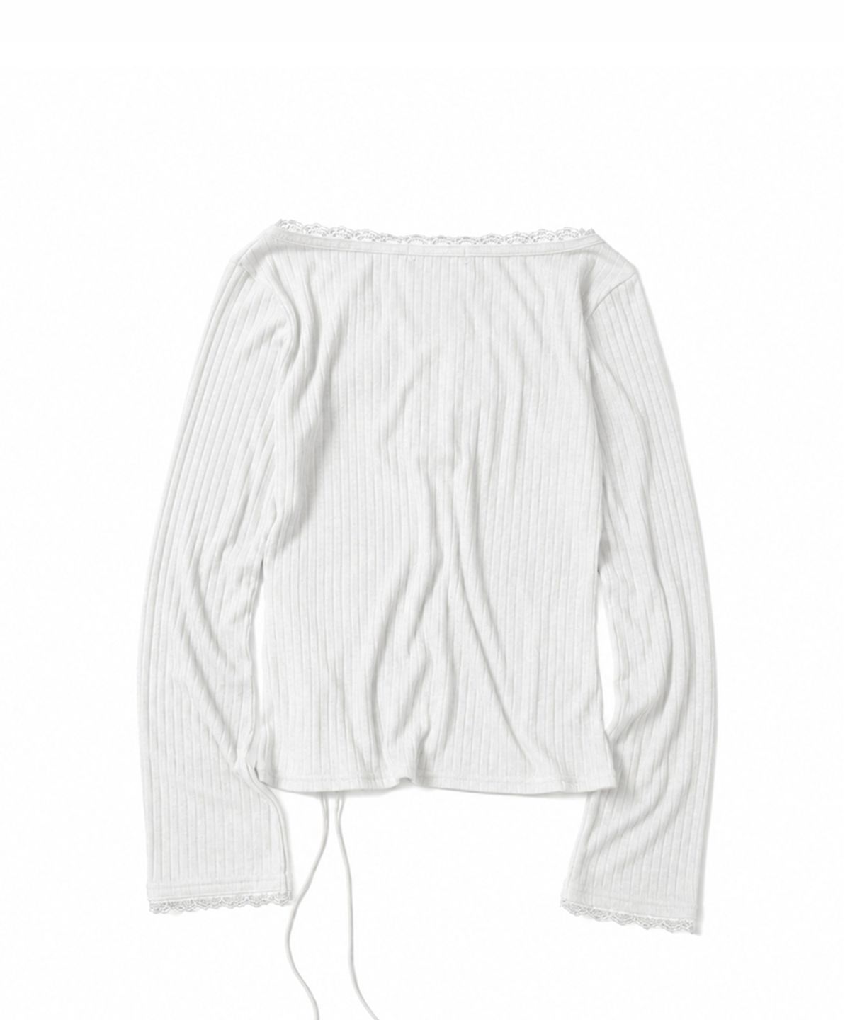 히쇼(HISYO) Lace Panel Henley Long Sleeve - White
