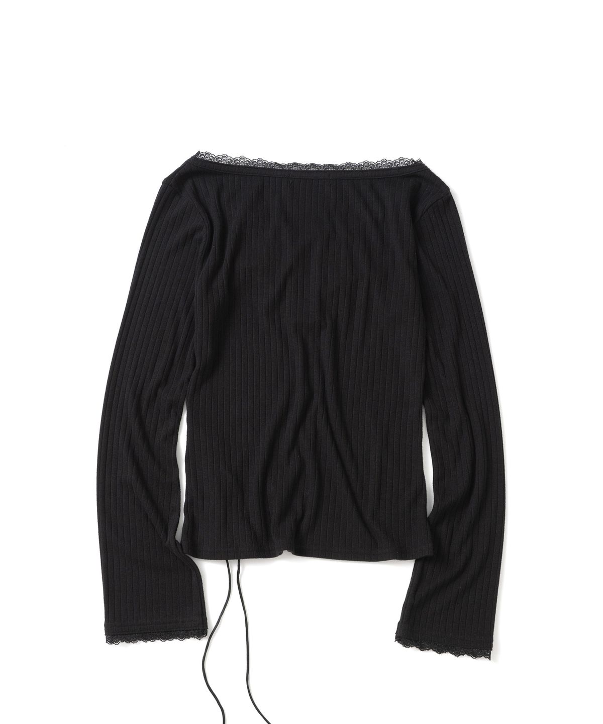 히쇼(HISYO) Lace Panel Henley Long Sleeve - Black
