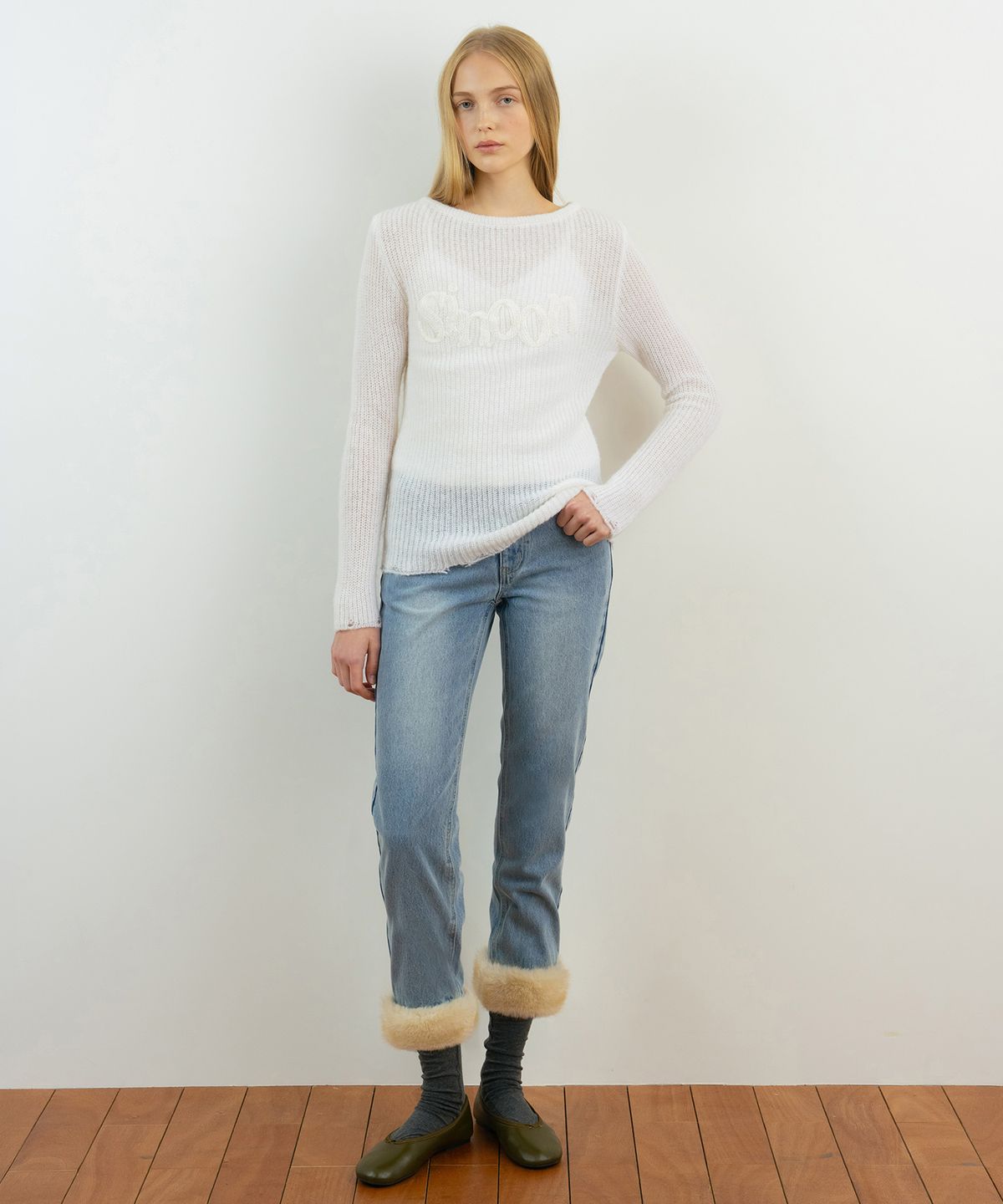 시눈(SINOON) Sinoon Logo Sheer Knit (Ivory)