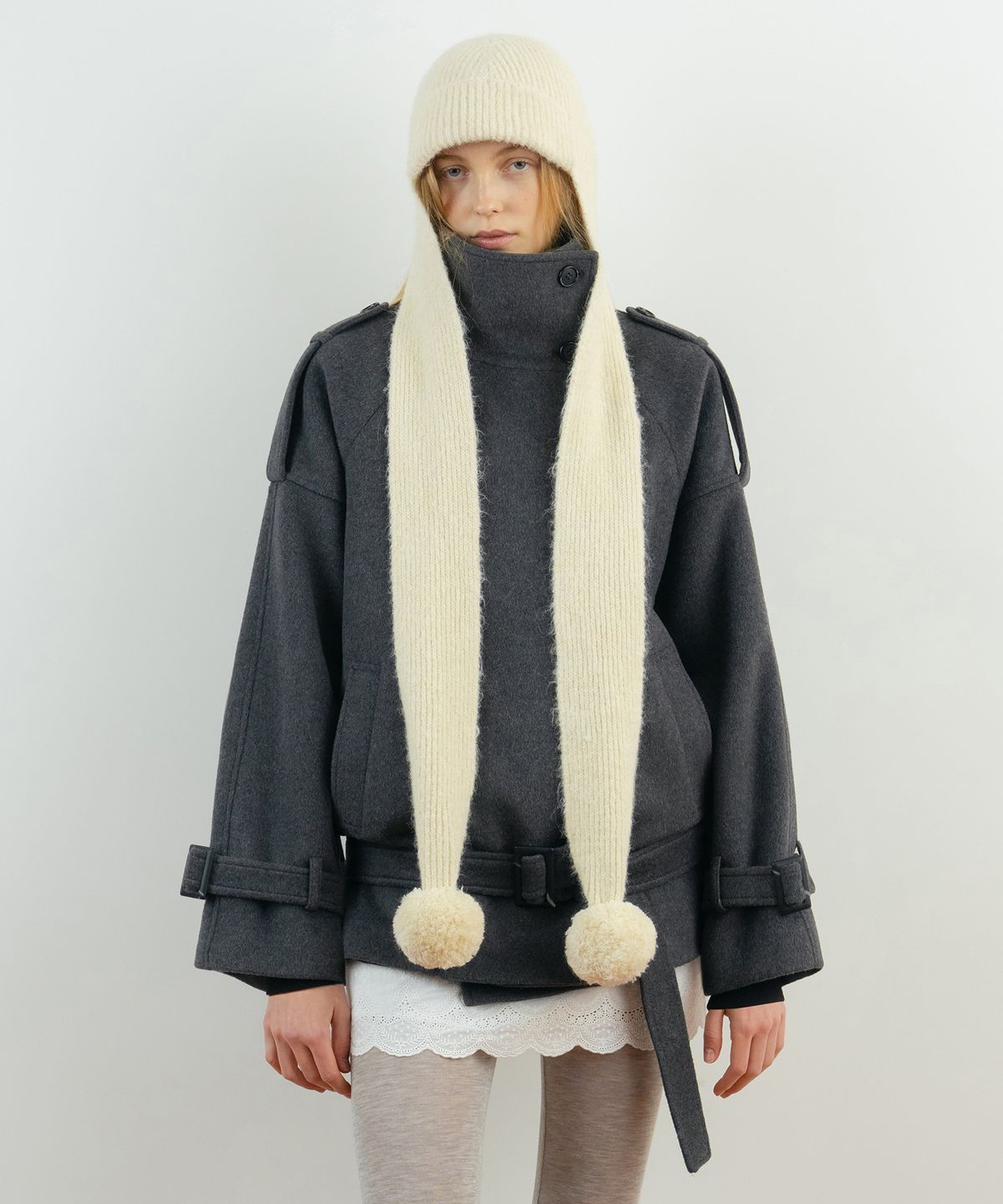 시눈(SINOON) Wool Half Trench Coat (Charcoal)