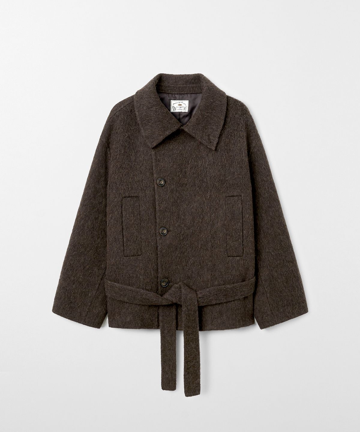 몽돌(MONGDOL) 울 알파카 핸드메이드 벨티드 숏 코트 브라운 MDCT020BROWN