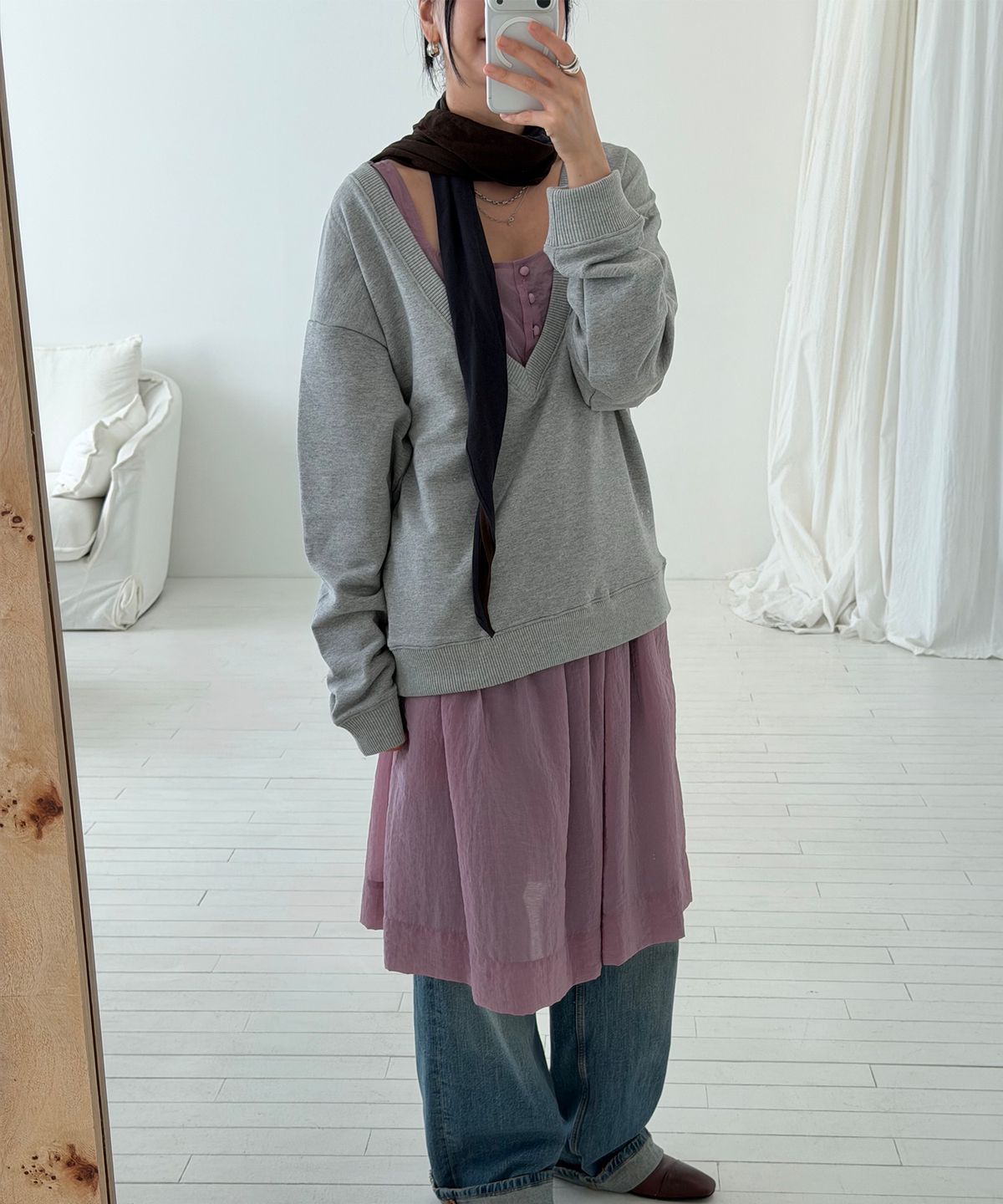 아코크(ACOC) Two-Tone Scarf_Navy/Brown