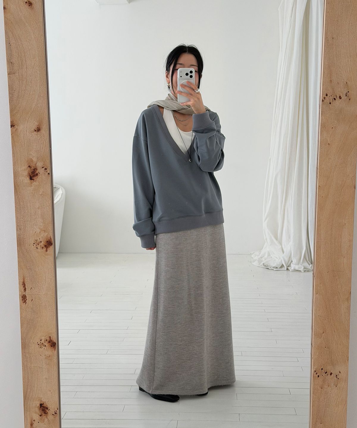 아코크(ACOC) Two-Tone Scarf_Ivory/Beige