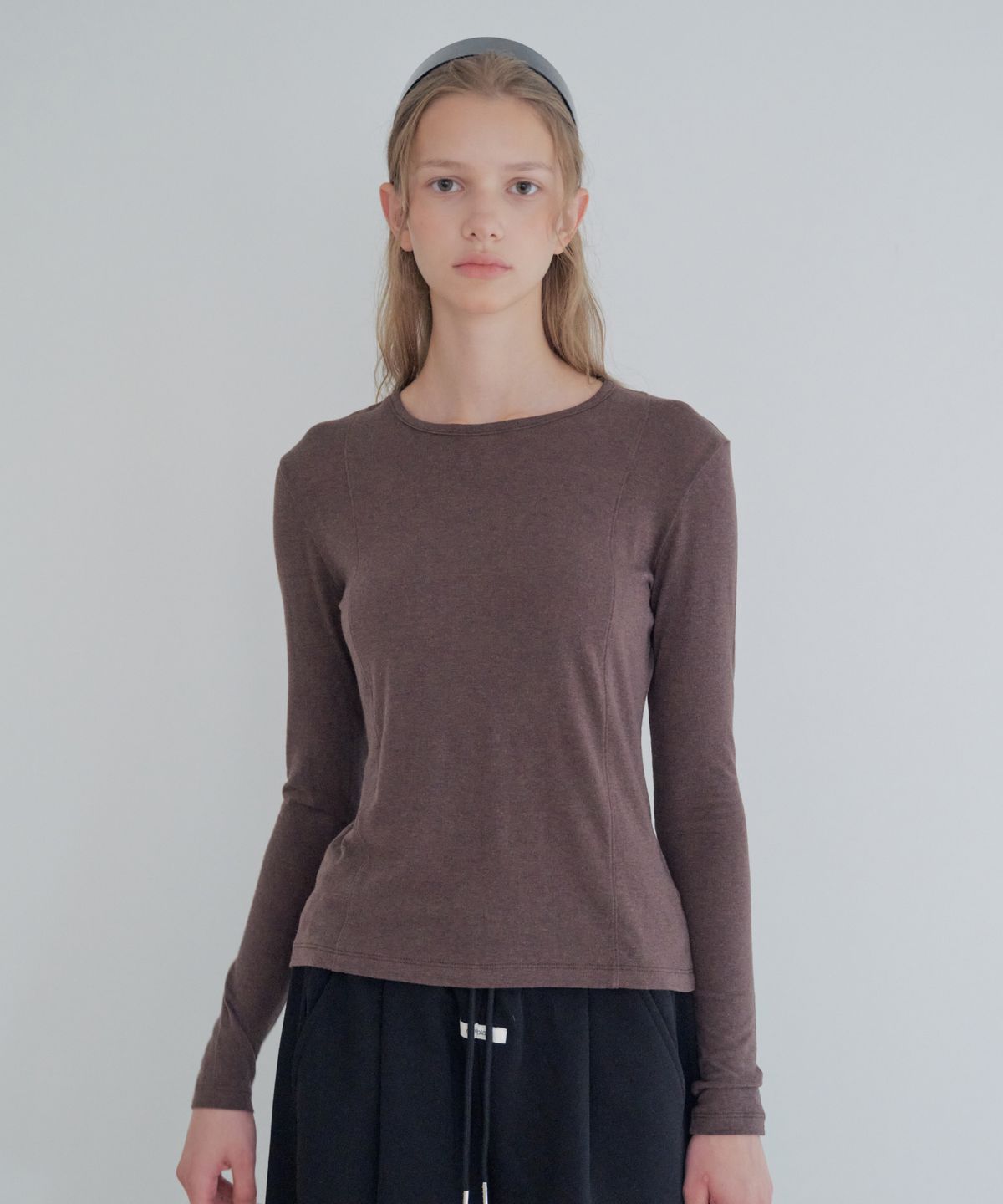 그라스플랜(GRASPLAN) See-Through Tencel Wool Long Sleeve_Brown