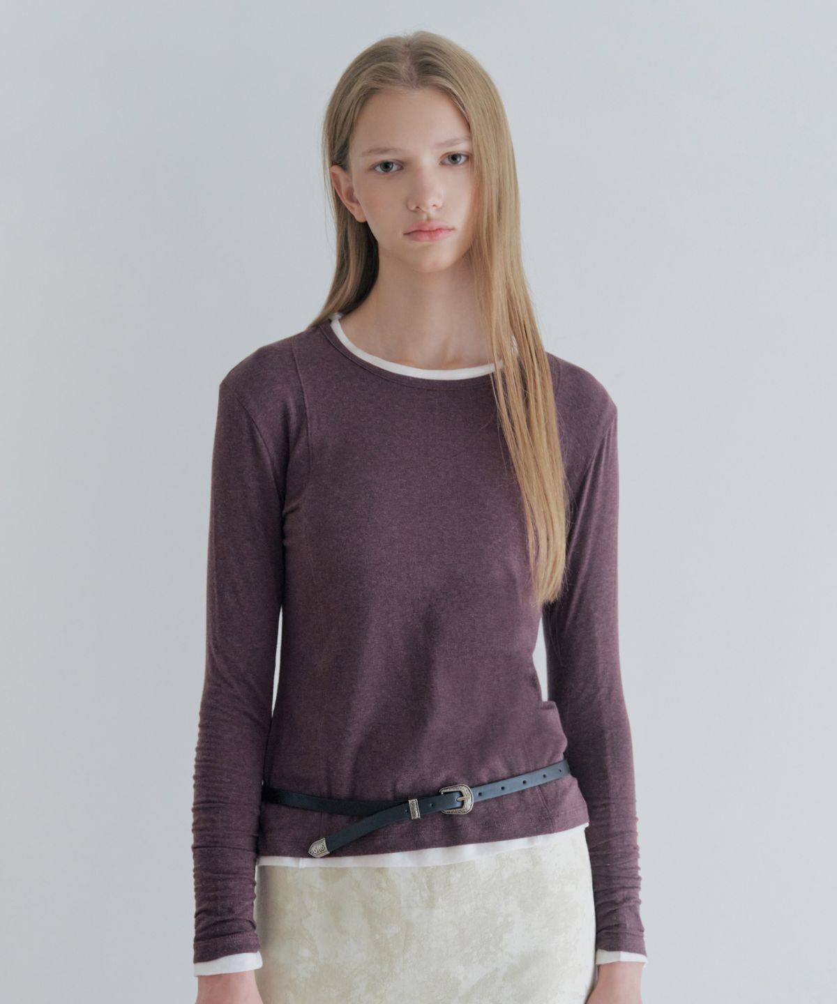 그라스플랜(GRASPLAN) See-Through Tencel Wool Long Sleeve_Wine