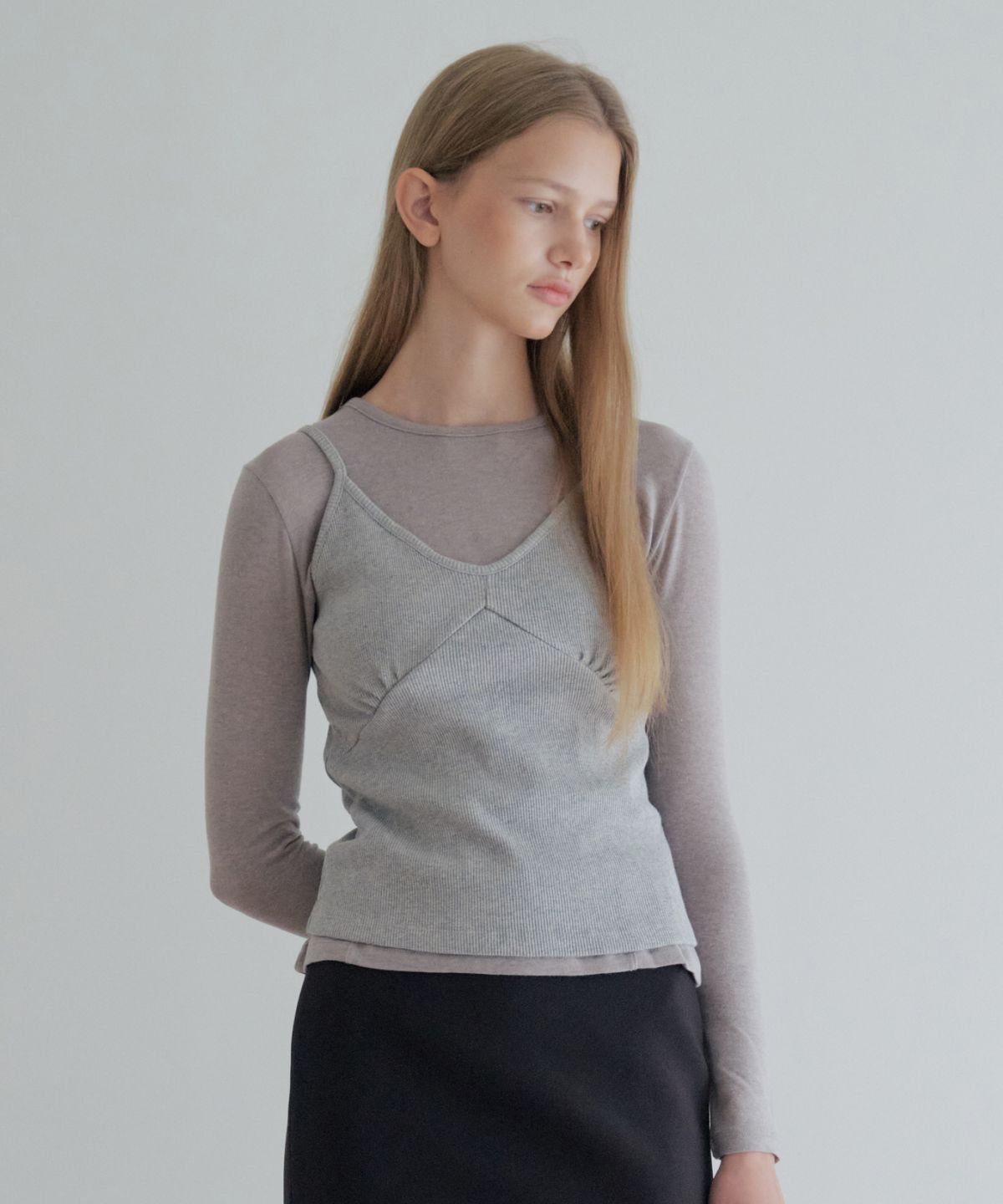 그라스플랜(GRASPLAN) See-Through Tencel Wool Long Sleeve_Warm Gray