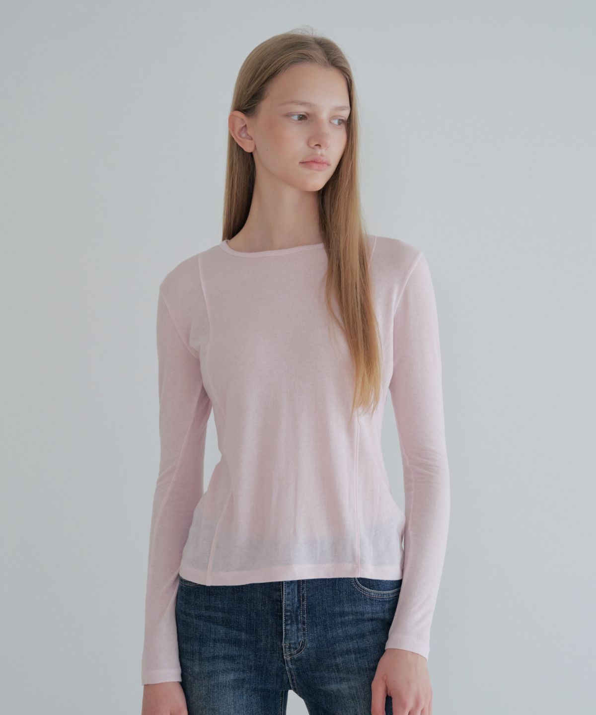 그라스플랜(GRASPLAN) See-Through Tencel Wool Long Sleeve_Pink
