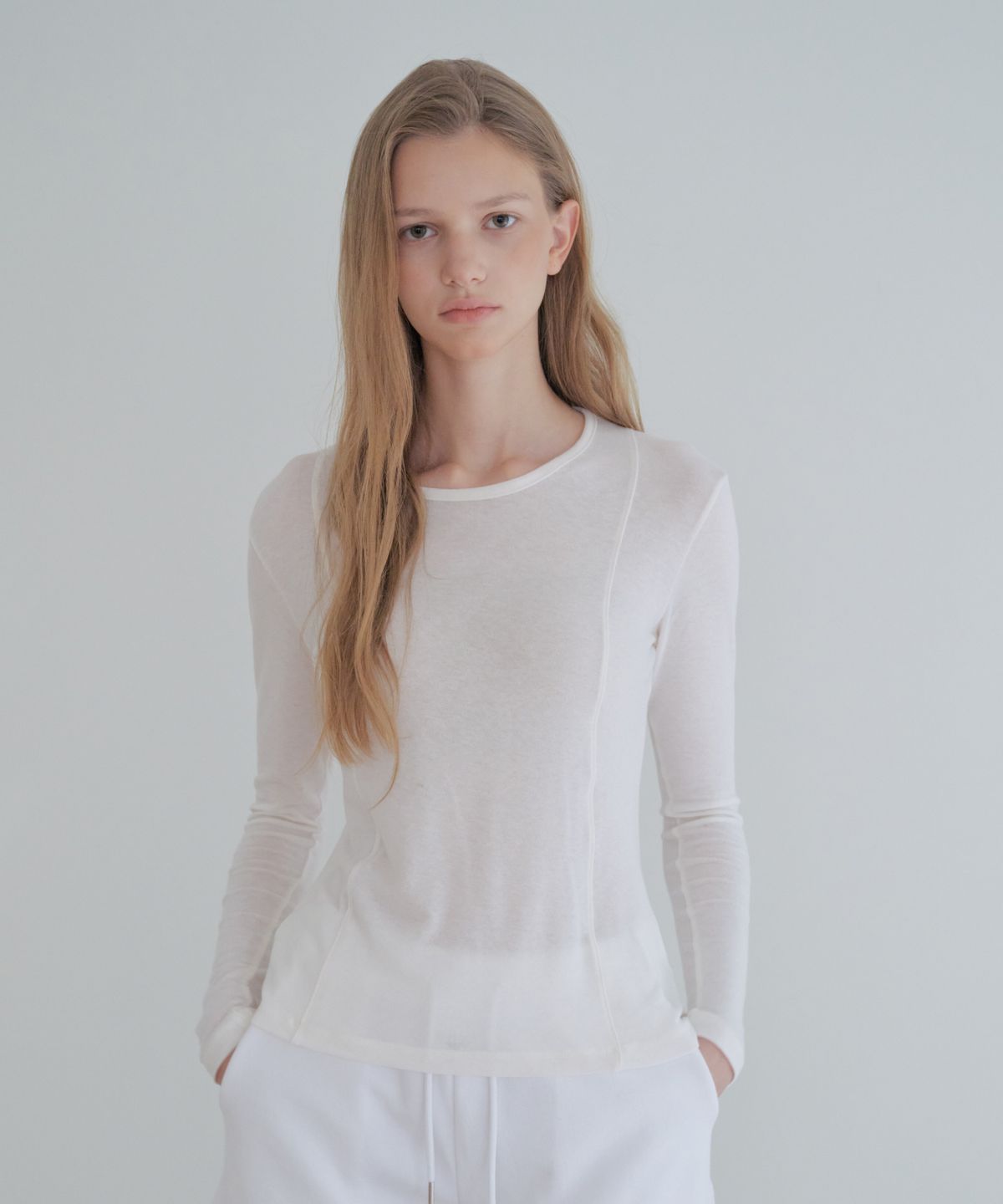 그라스플랜(GRASPLAN) See-Through Tencel Wool Long Sleeve_Cream