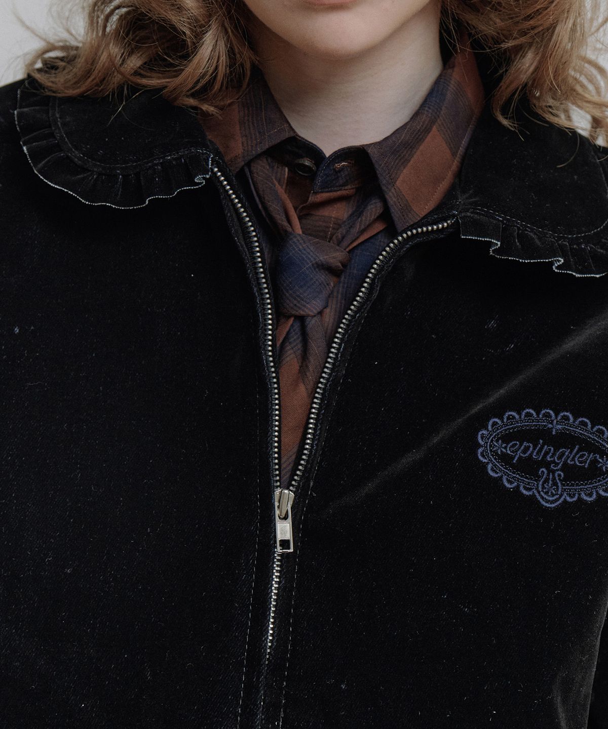에핑글러(EPINGLER) VELVET DENIM BOMBER JACKET - NAVY