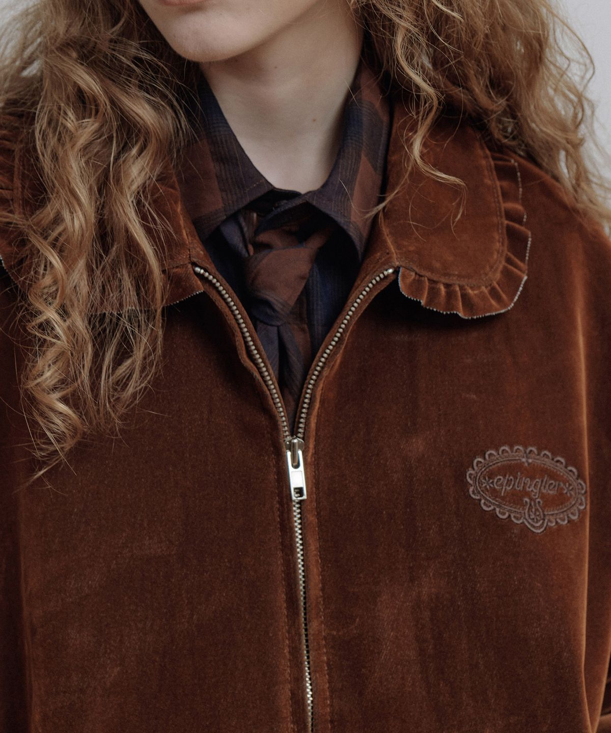 에핑글러(EPINGLER) VELVET DENIM BOMBER JACKET - COGNAK