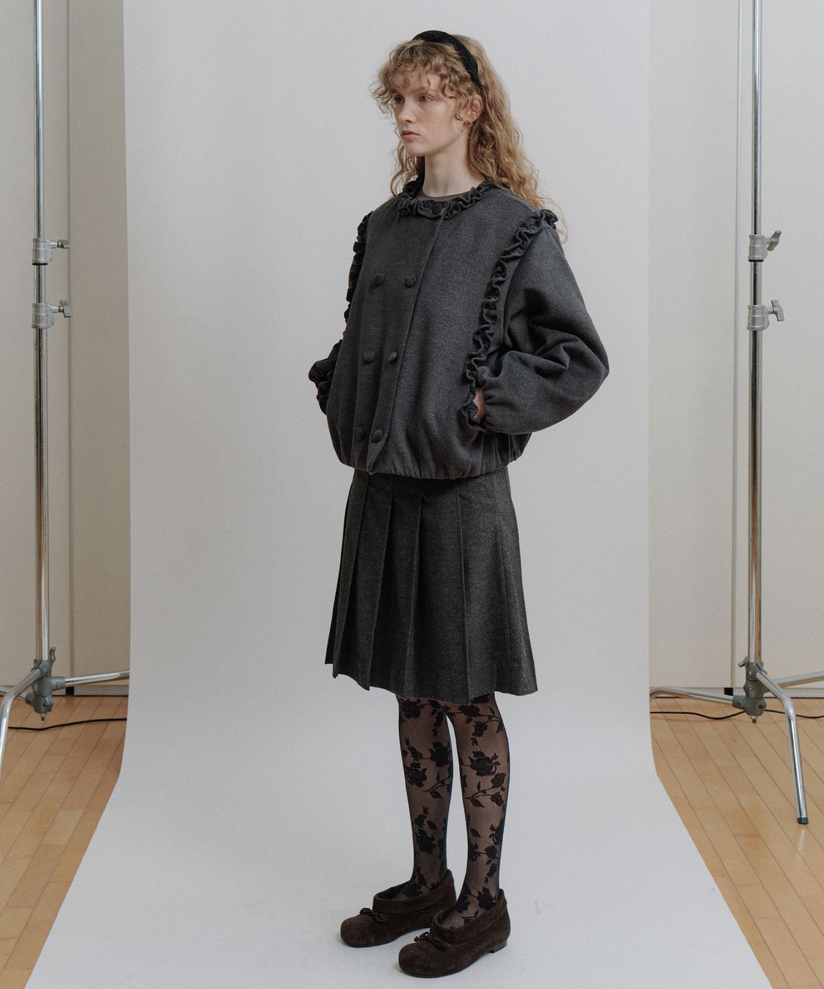 에핑글러(EPINGLER) FRINGE CROP JACKET - BLACK CHECK