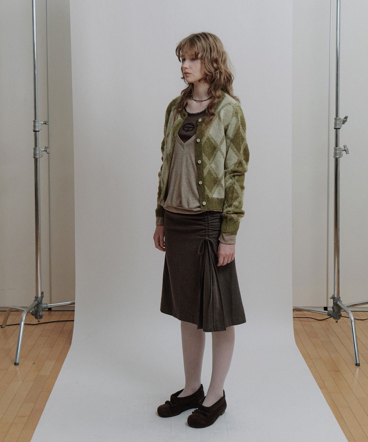 에핑글러(EPINGLER) ARGYLE CARDIGAN - MATCHA CREAM