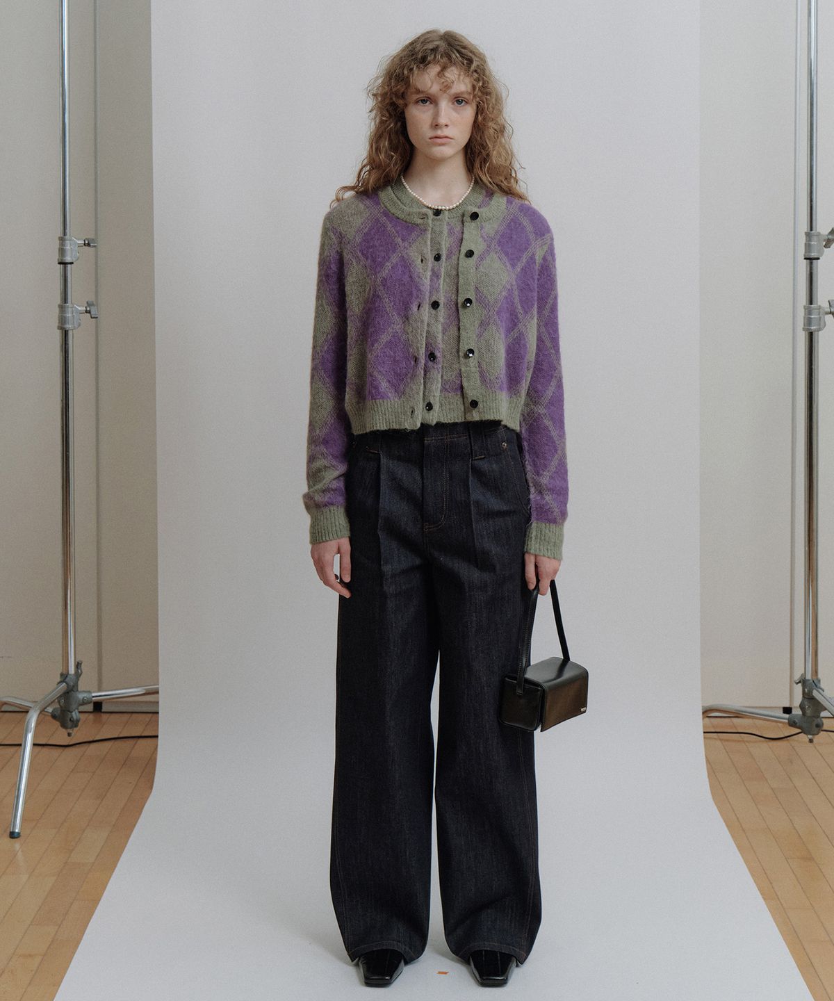 에핑글러(EPINGLER) ARGYLE CARDIGAN - KHAKI PURPLE