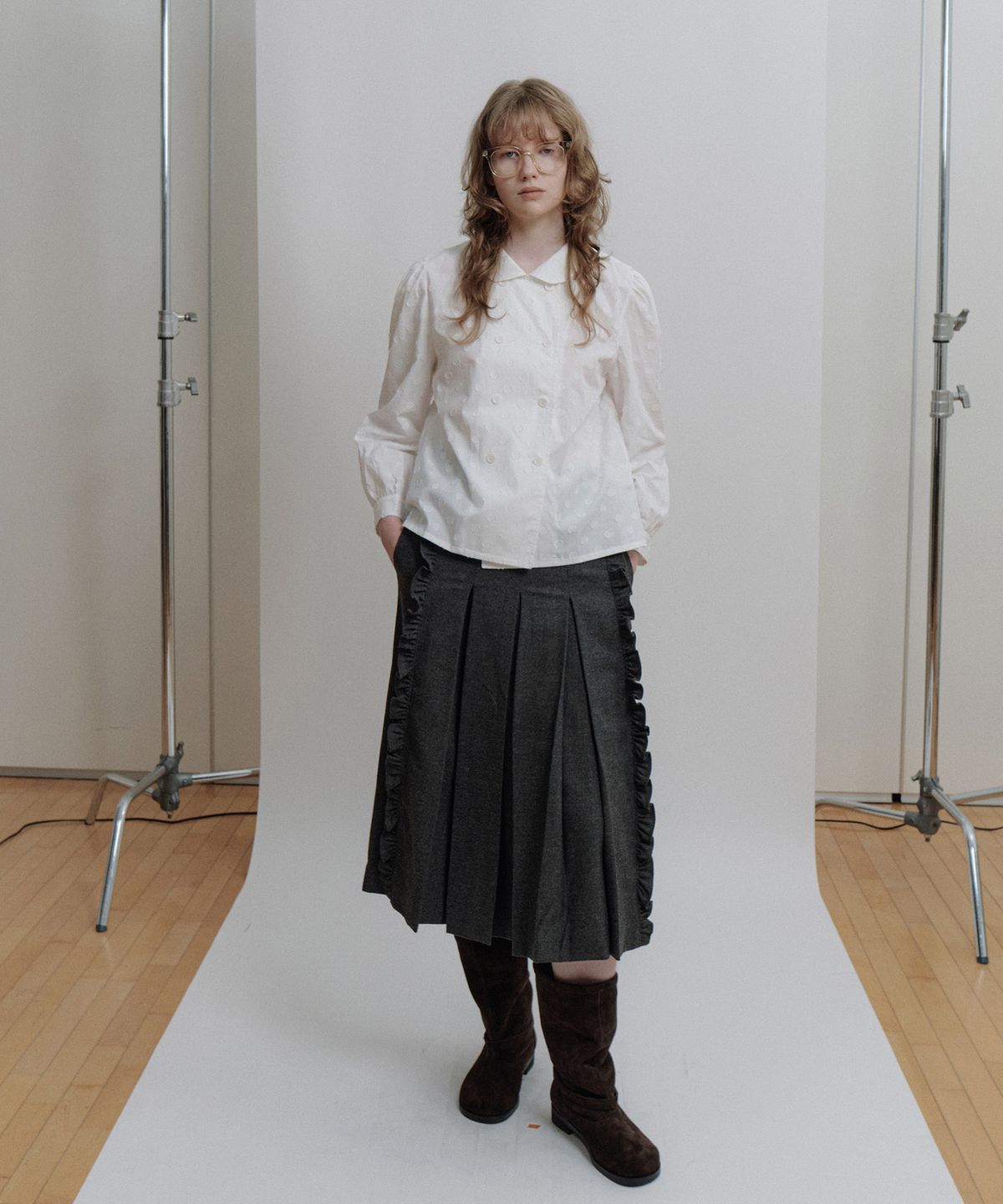 에핑글러(EPINGLER) DOT LONG SLEEVE BLOUSE - WHITE